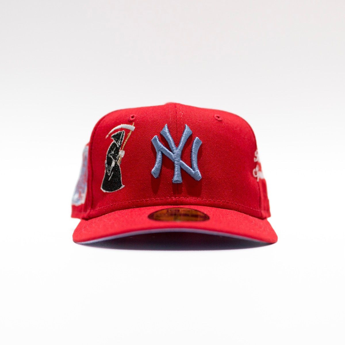 Pre-owned New Era New York Yankees “no Evil” Custom  Side Patch Fitted In Red