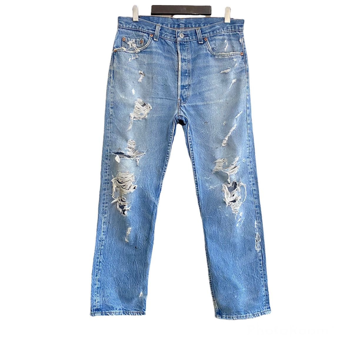 Levi's Vintage 90s Levis 501 Thrashed Jeans 34x30 USA Size US 34 / EU 50 - 1 Thumbnail