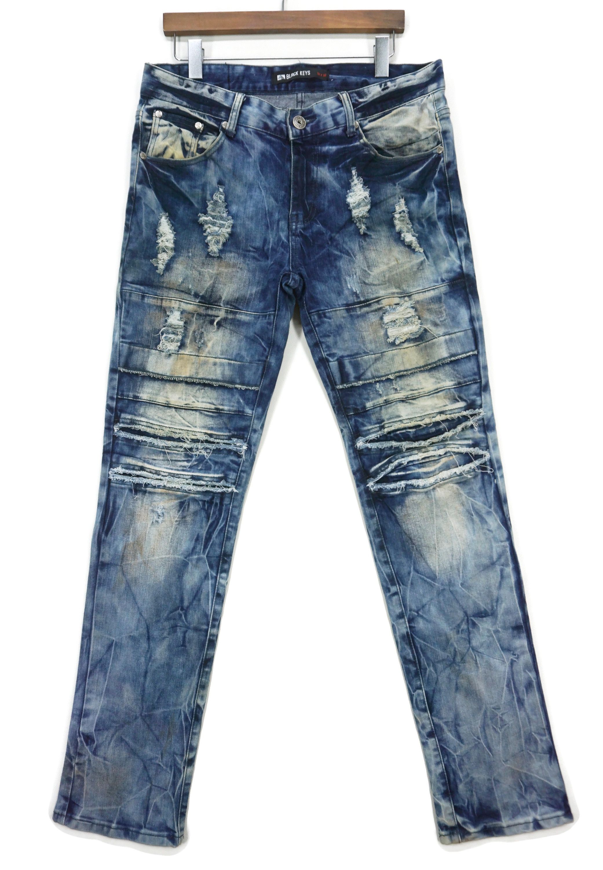 Japanese Brand Black Keys Denim Distressed Denim Irregular faded Jeans Size US 34 / EU 50 - 1 Thumbnail