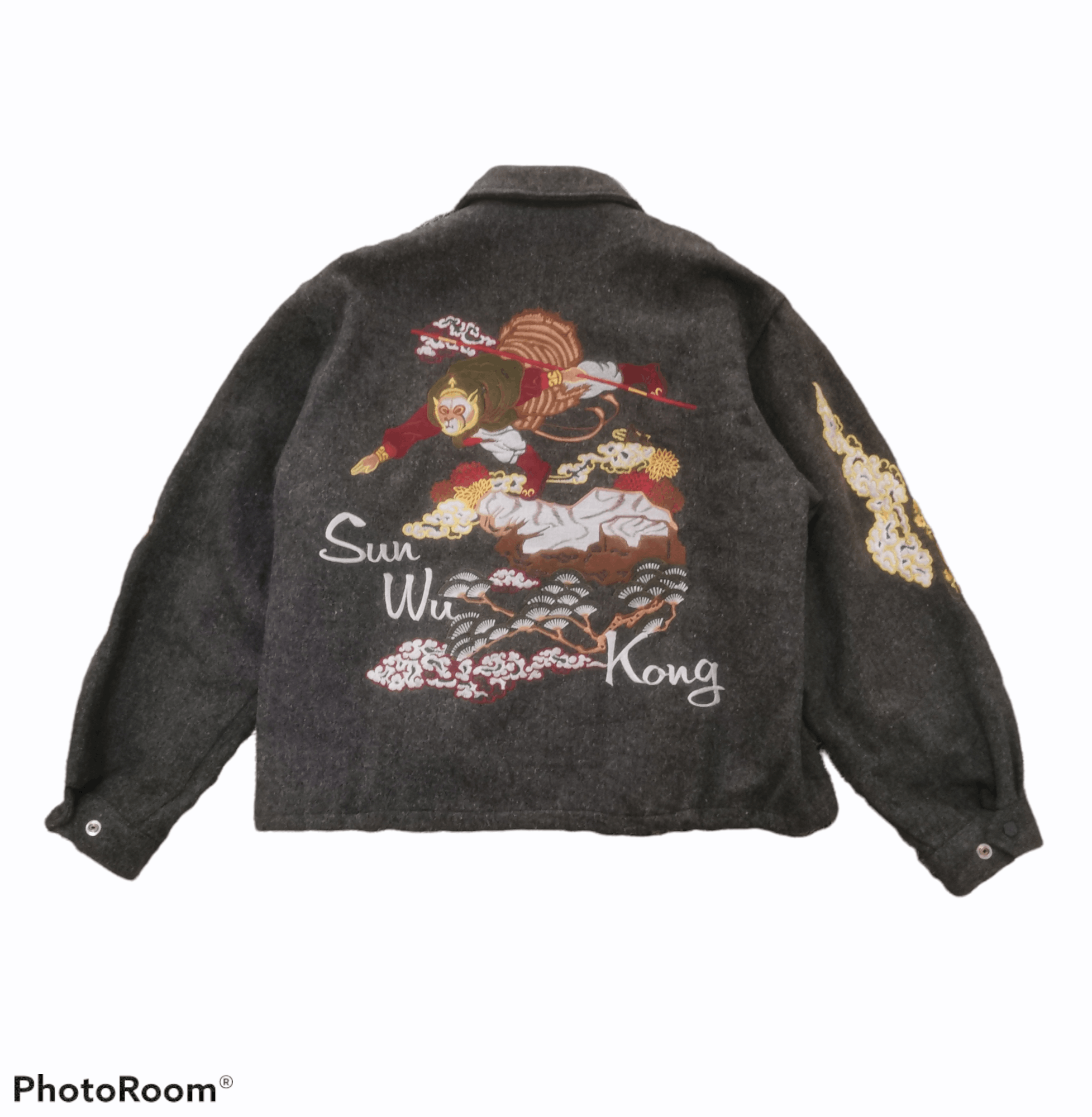 Vtg Charge Sportswear Sun Wu Kong Embroidery Wool Jacket