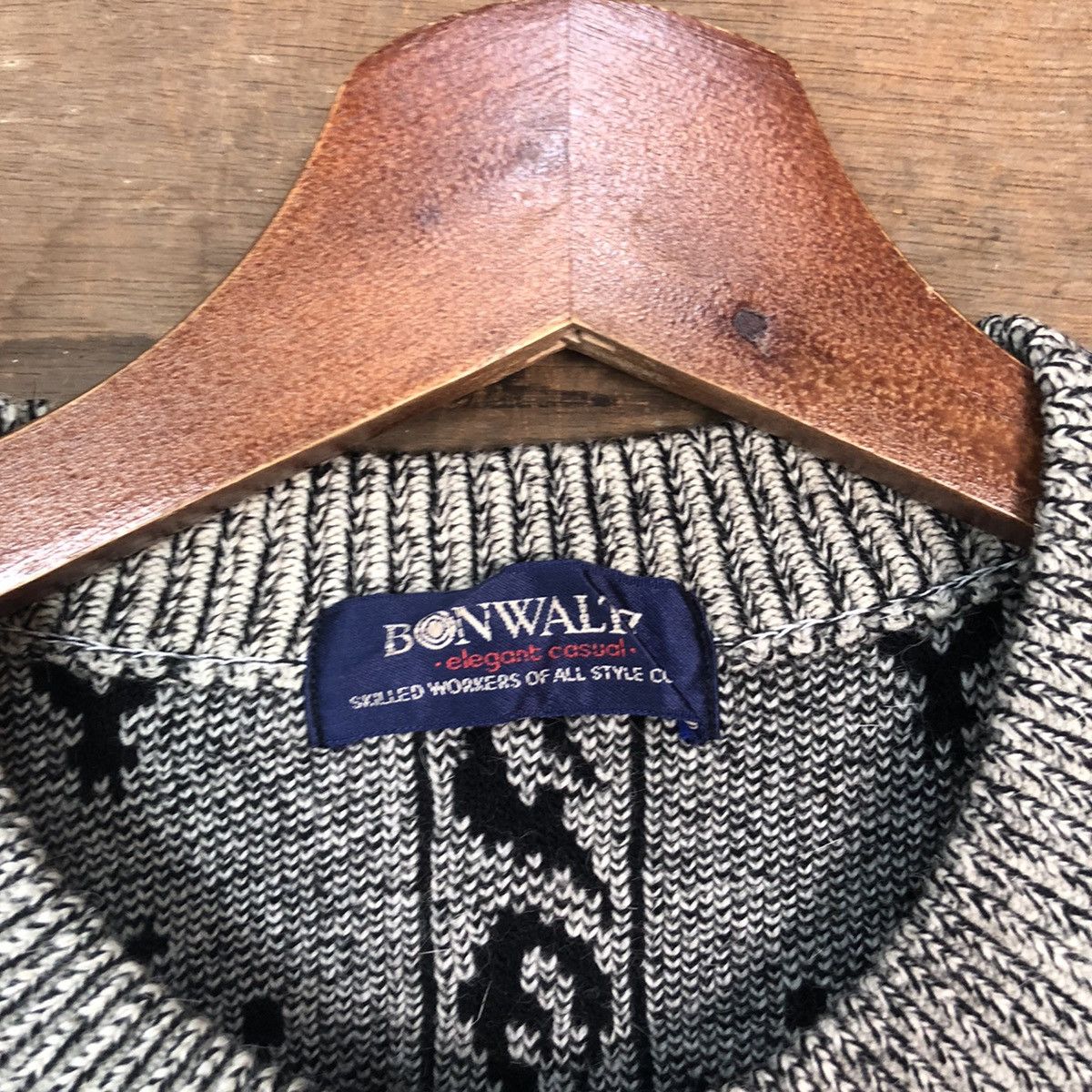 Homespun Knitwear × Vintage Bonwaltz Black Patterned Cardigans knitwear japan #6870 Size US M / EU 48-50 / 2 - 8 Thumbnail