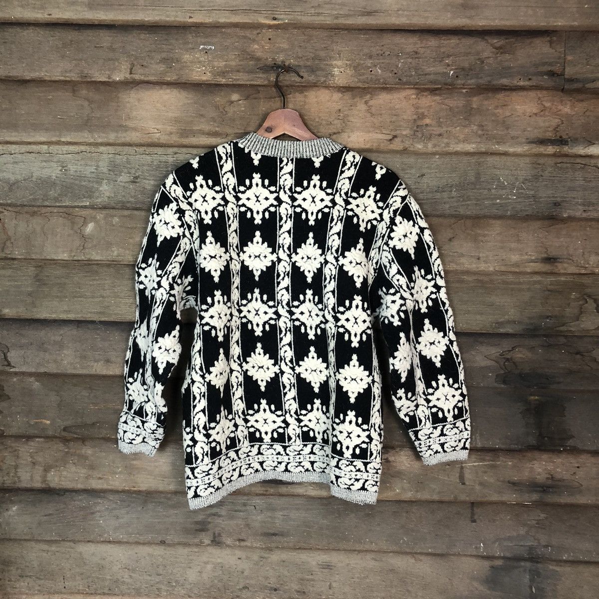 Homespun Knitwear × Vintage Bonwaltz Black Patterned Cardigans knitwear japan #6870 Size US M / EU 48-50 / 2 - 10 Thumbnail
