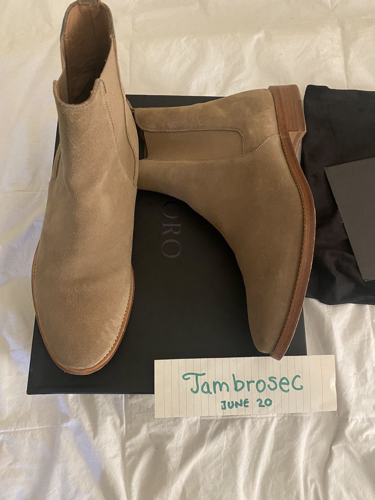 image of Oro Los Angeles Suede Chelsea Boots in Tan, Men's (Size 8)