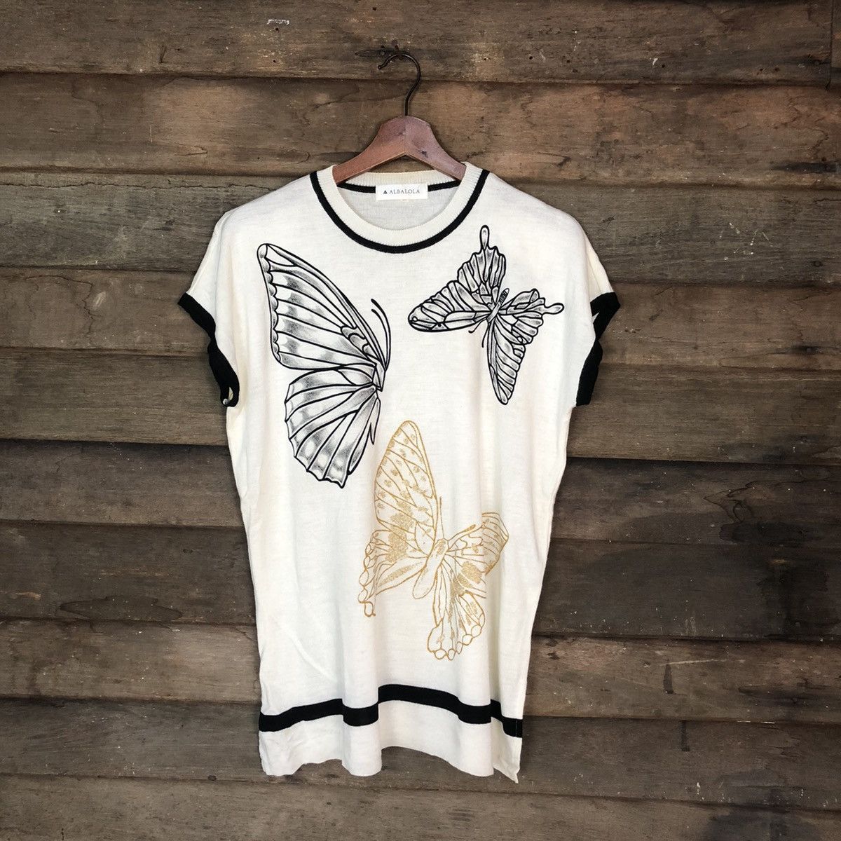 Japanese Brand × Vintage Alba Lola butterfly art knitwear White sleeveless #6864 Size L / US 10 / IT 46 - 1 Thumbnail