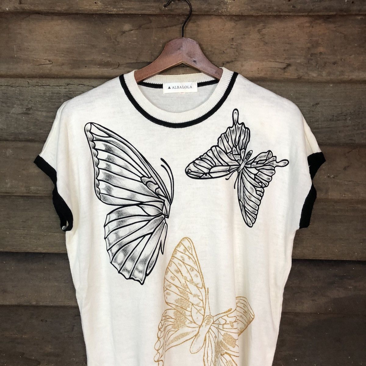 Japanese Brand × Vintage Alba Lola butterfly art knitwear White sleeveless #6864 Size L / US 10 / IT 46 - 2 Thumbnail
