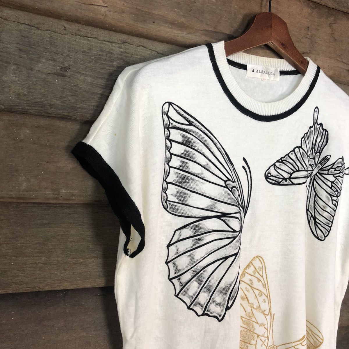 Japanese Brand × Vintage Alba Lola butterfly art knitwear White sleeveless #6864 Size L / US 10 / IT 46 - 4 Thumbnail