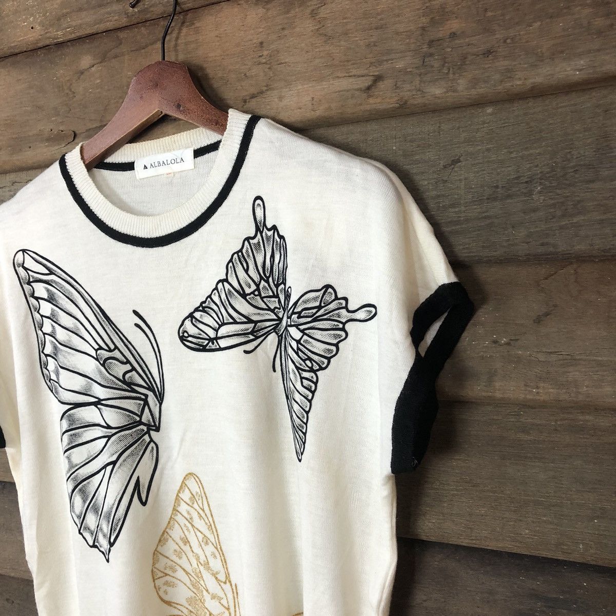Japanese Brand × Vintage Alba Lola butterfly art knitwear White sleeveless #6864 Size L / US 10 / IT 46 - 5 Thumbnail