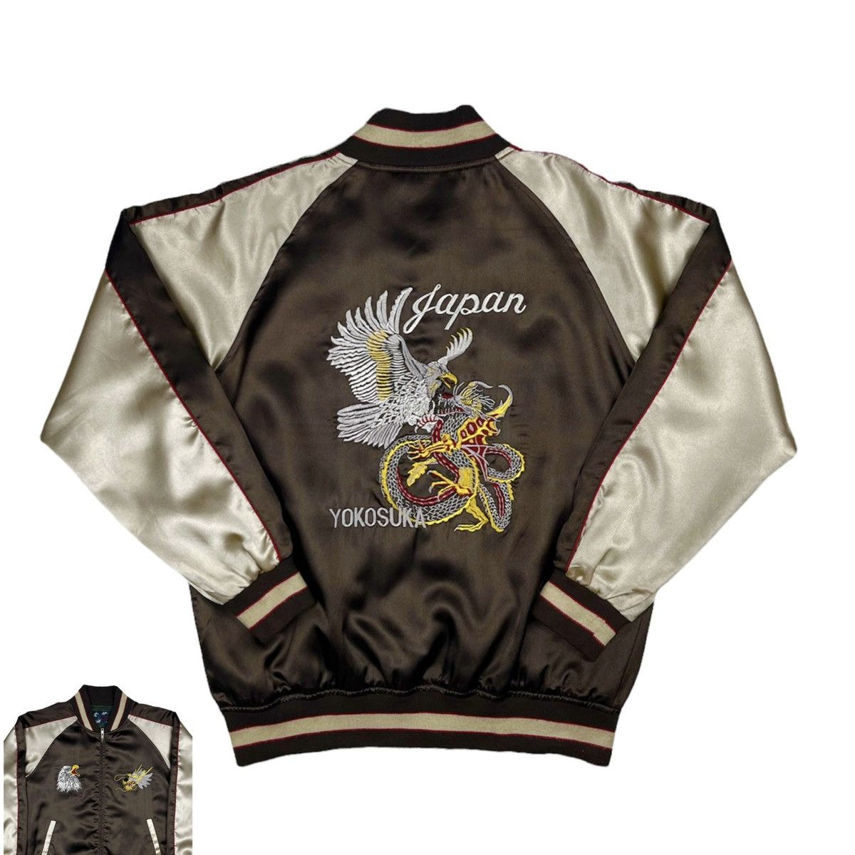 image of Bomber Jacket x Sukajan Souvenir Jacket Vintage Japanese Sukajan Yokosuka Eagle Dragon Jacket in Da