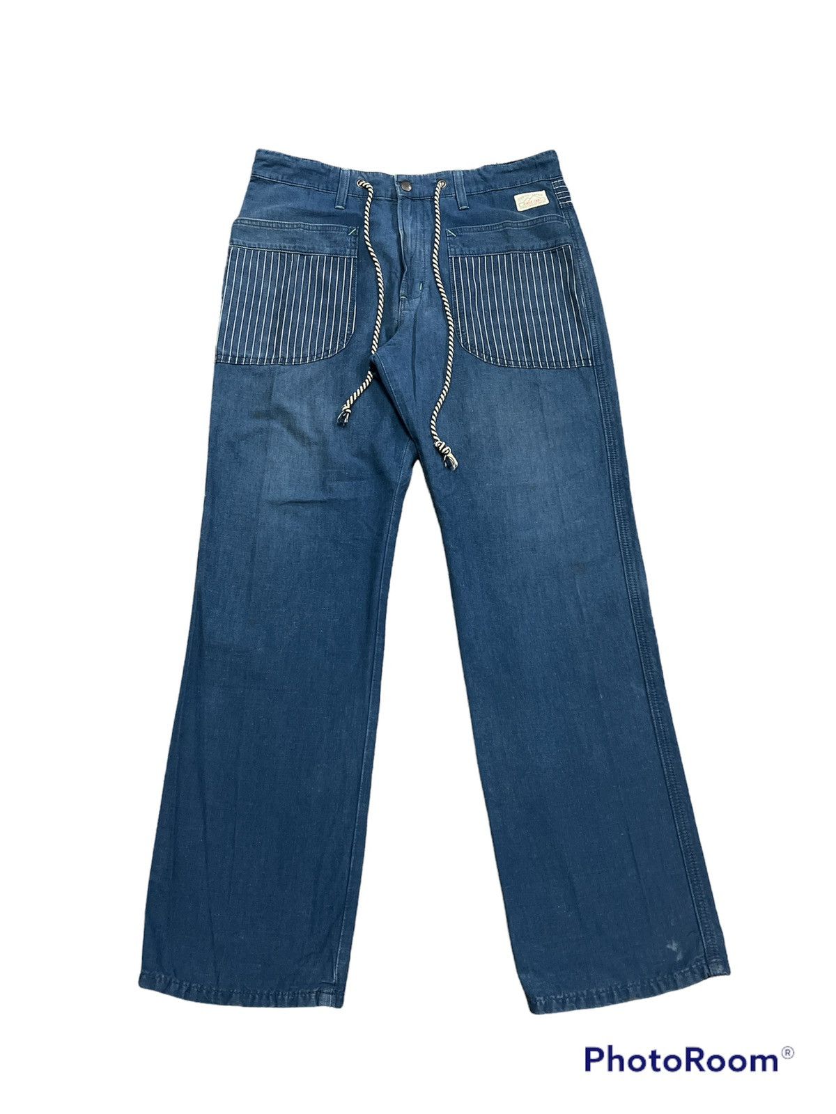 Indigo × Japanese Brand RARE🔥 BLUE INDIGO STRIPE TOKYO JAPAN EDWIN KAPITAL STYLE Size US 35 - 1 Thumbnail