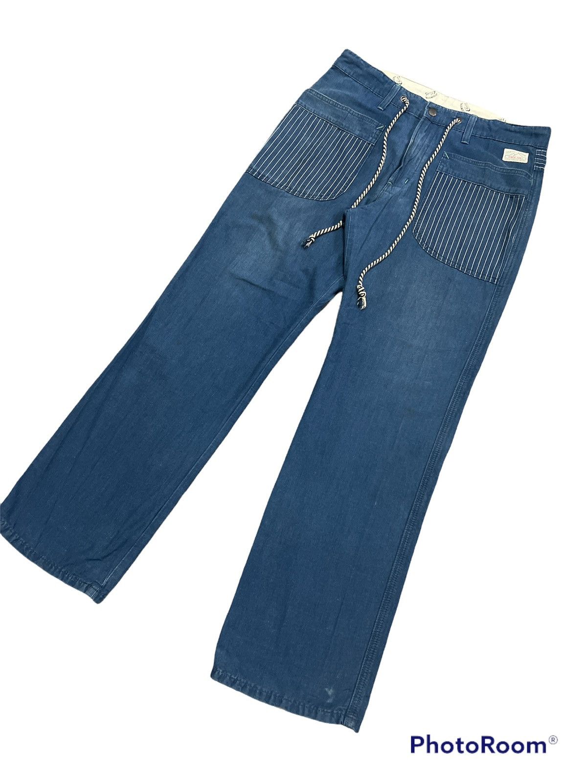 Indigo × Japanese Brand RARE🔥 BLUE INDIGO STRIPE TOKYO JAPAN EDWIN KAPITAL STYLE Size US 35 - 5 Thumbnail