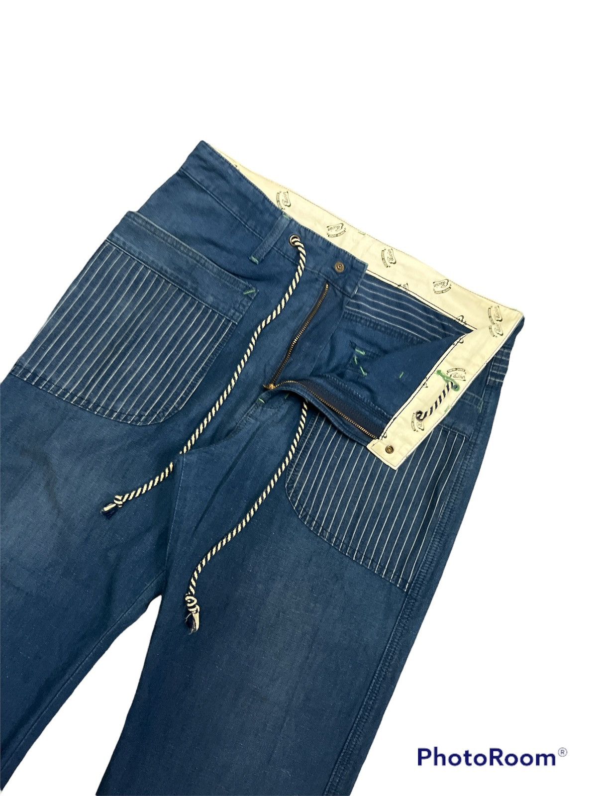 Indigo × Japanese Brand RARE🔥 BLUE INDIGO STRIPE TOKYO JAPAN EDWIN KAPITAL STYLE Size US 35 - 2 Thumbnail