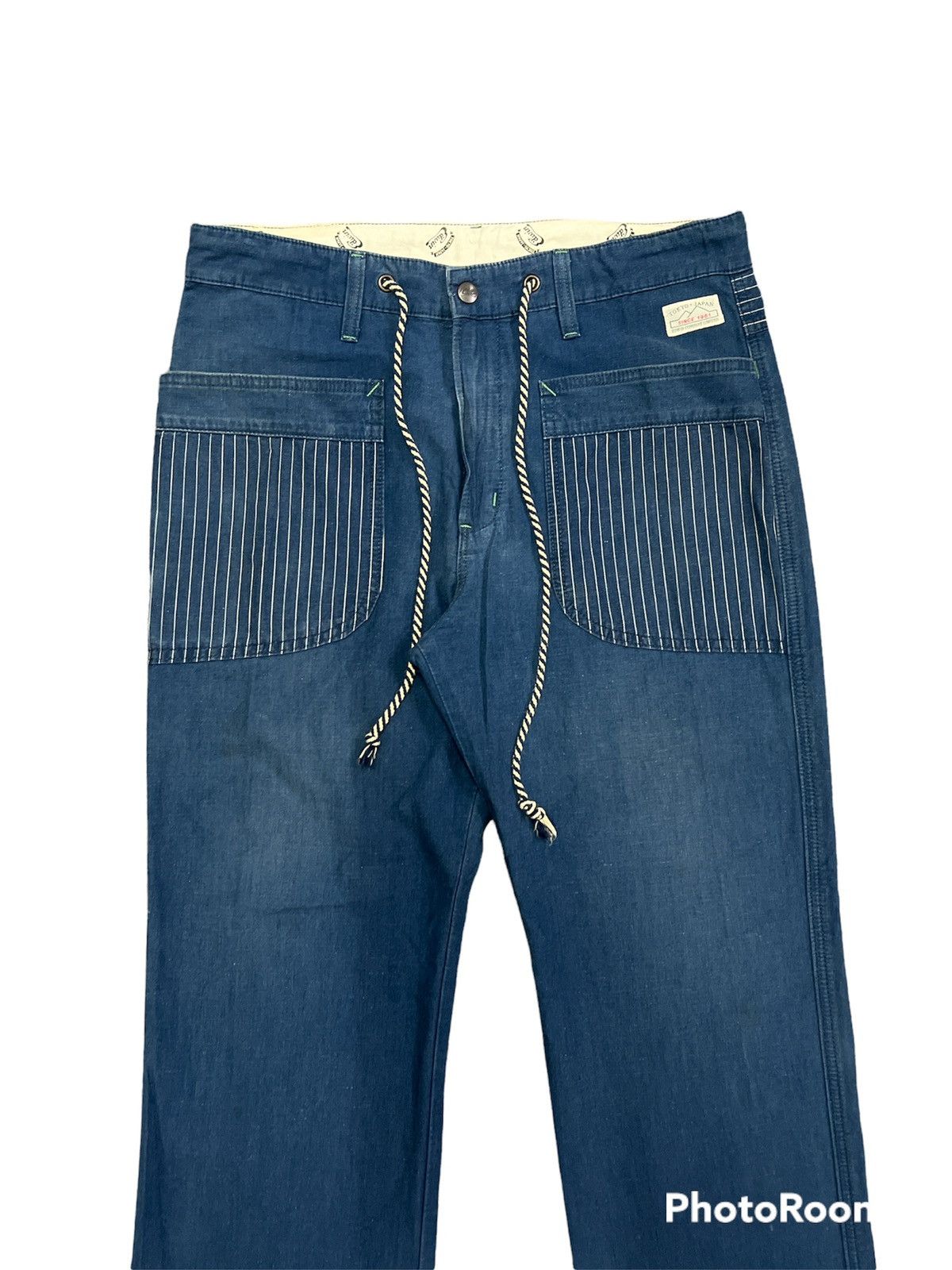 Indigo × Japanese Brand RARE🔥 BLUE INDIGO STRIPE TOKYO JAPAN EDWIN KAPITAL STYLE Size US 35 - 3 Thumbnail
