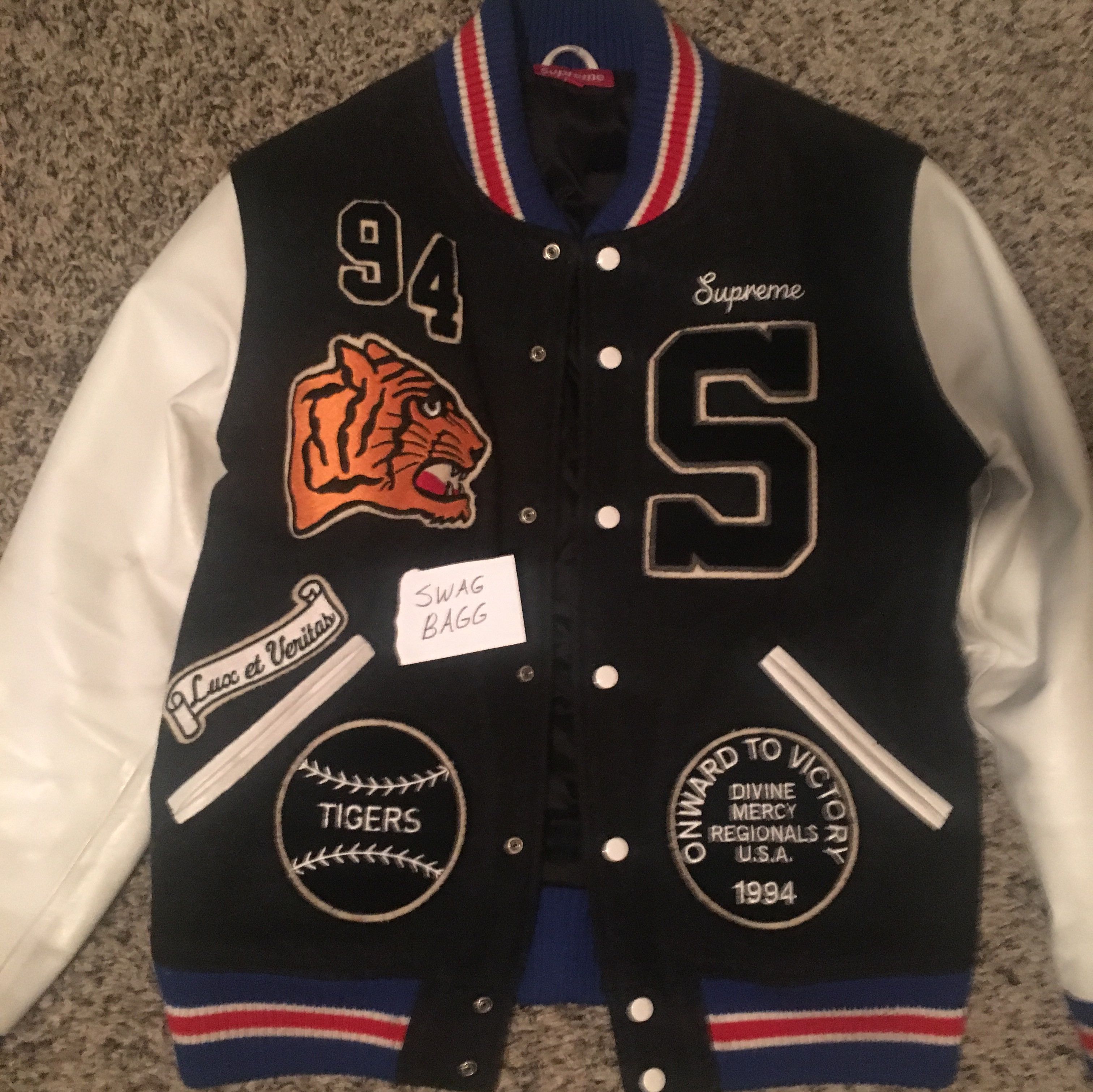 Mens Supreme Tiger Logo Varsity Jacket - JacketsJunction