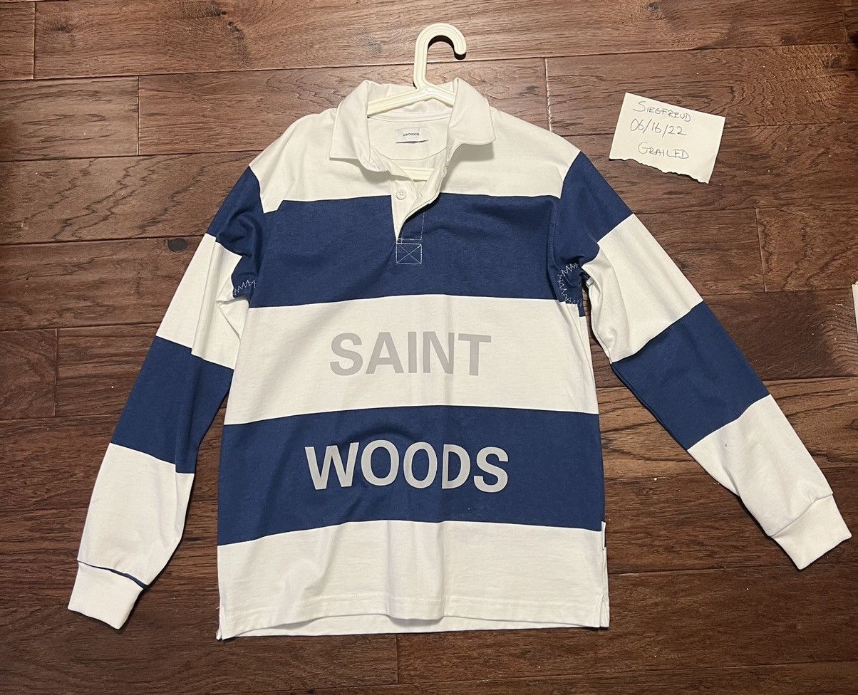 Saintwoods SAINTWOODS Navy & White Stripe Rugby Polo Size US M / EU 48-50 / 2 - 1 Thumbnail