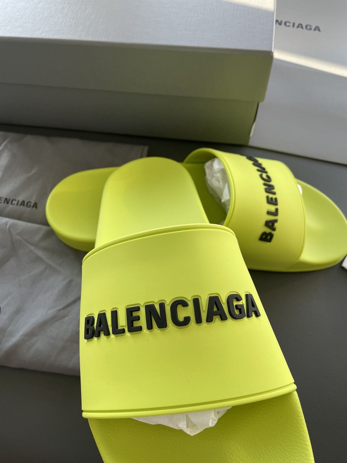 Rare New Limited Edition Balenciaga Logo Pool Slides Slipon