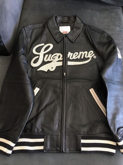 supreme uptown studded varsity leather jacket size small