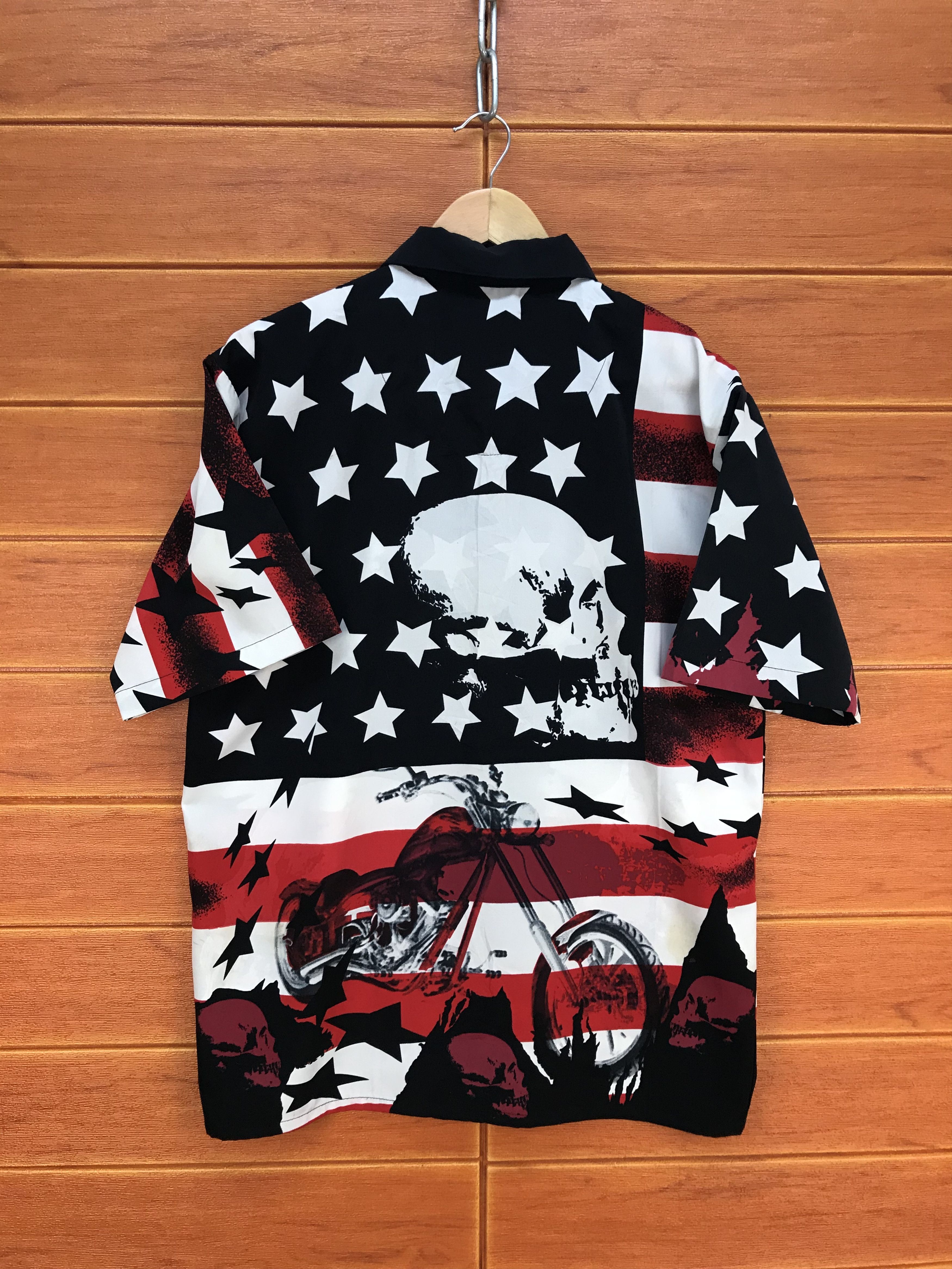 Dragonfly Vintage 90s DRAGON FLY America Flag Skull Motorcycle Shirt Size US M / EU 48-50 / 2 - 8 Thumbnail