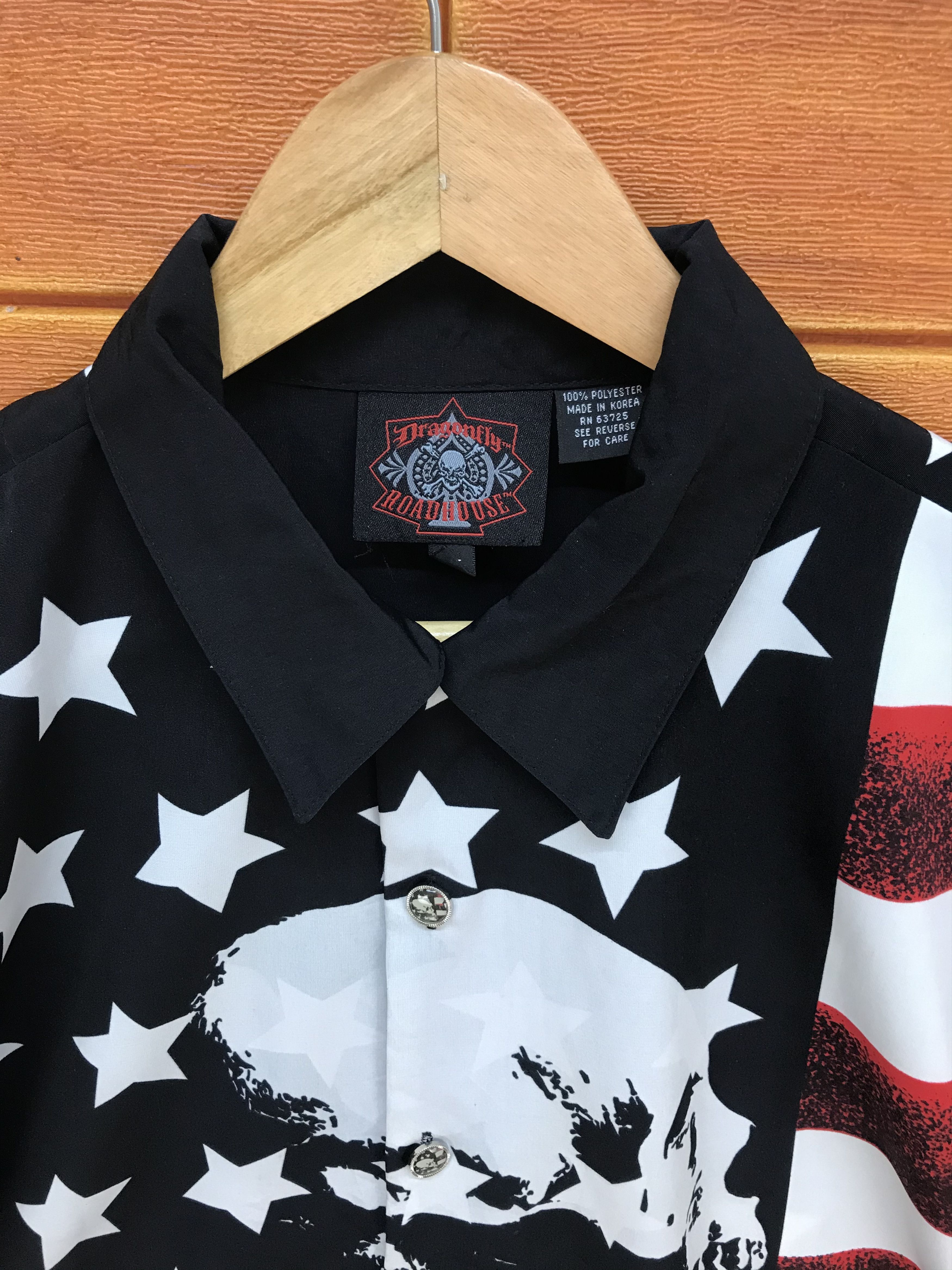 Dragonfly Vintage 90s DRAGON FLY America Flag Skull Motorcycle Shirt Size US M / EU 48-50 / 2 - 6 Thumbnail