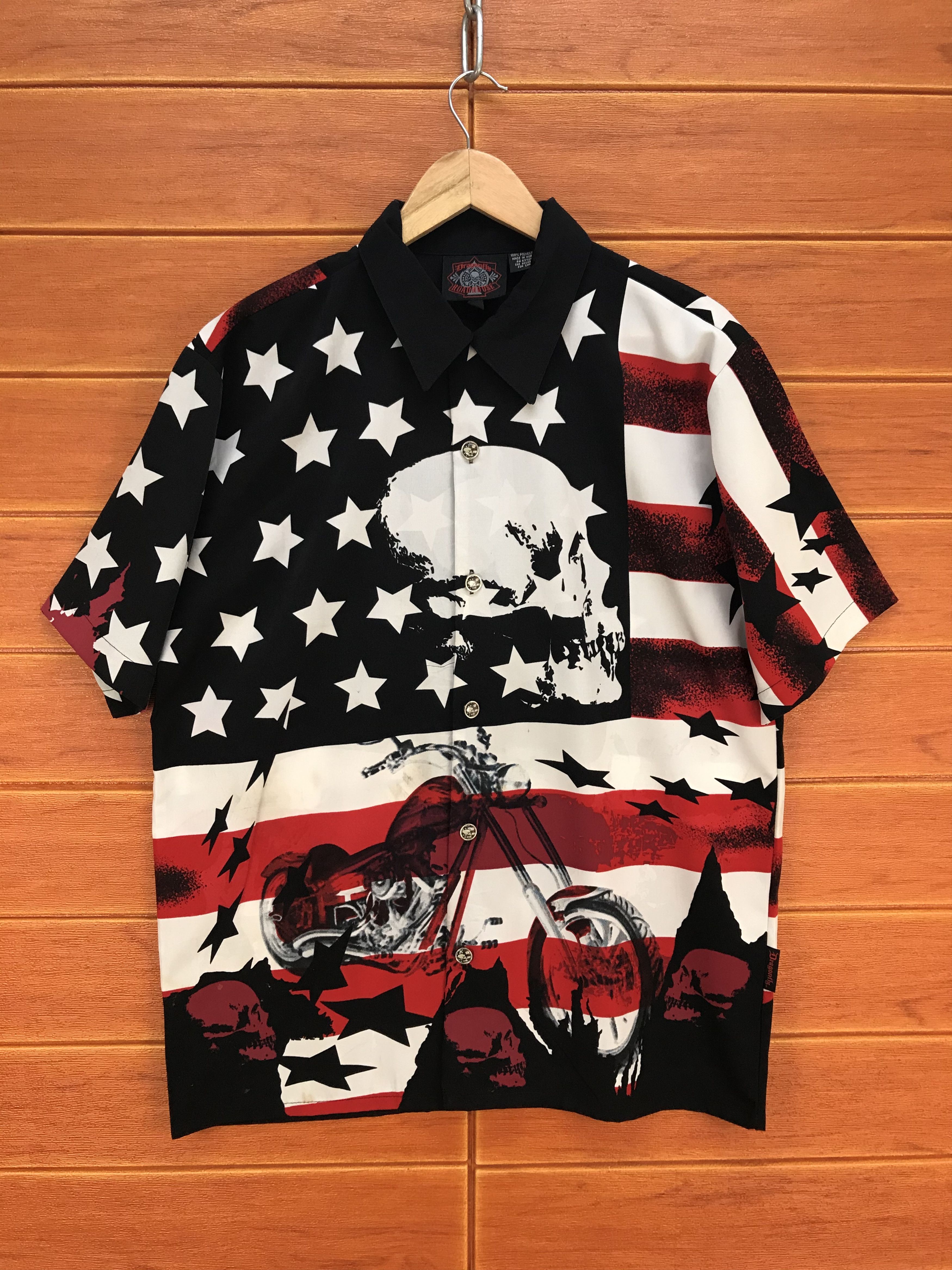 Dragonfly Vintage 90s DRAGON FLY America Flag Skull Motorcycle Shirt Size US M / EU 48-50 / 2 - 1 Thumbnail