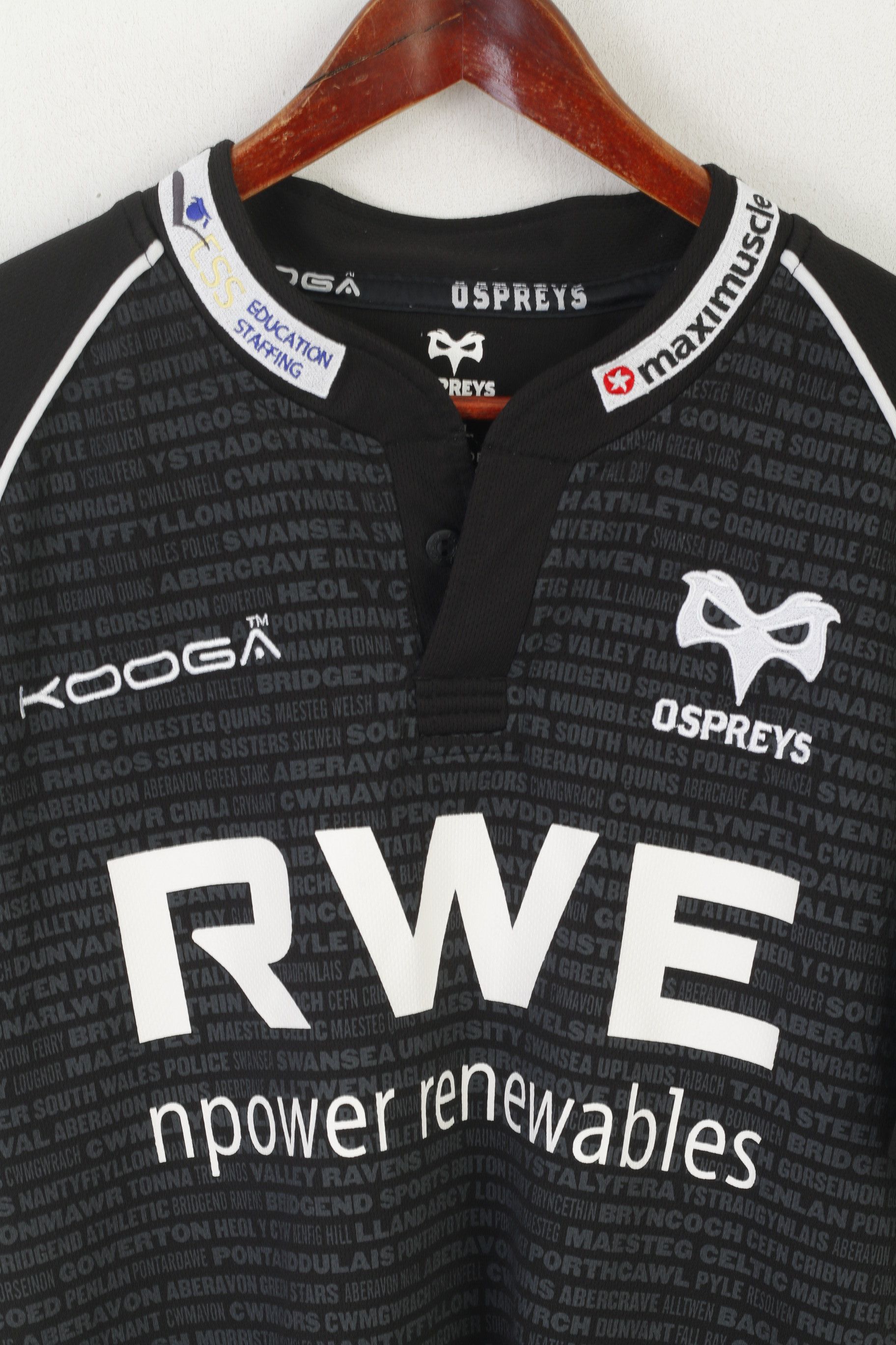 Vintage Kooga Ospreys Men SML Shirt Black Rugby Union 7555 Size US M / EU 48-50 / 2 - 2 Thumbnail