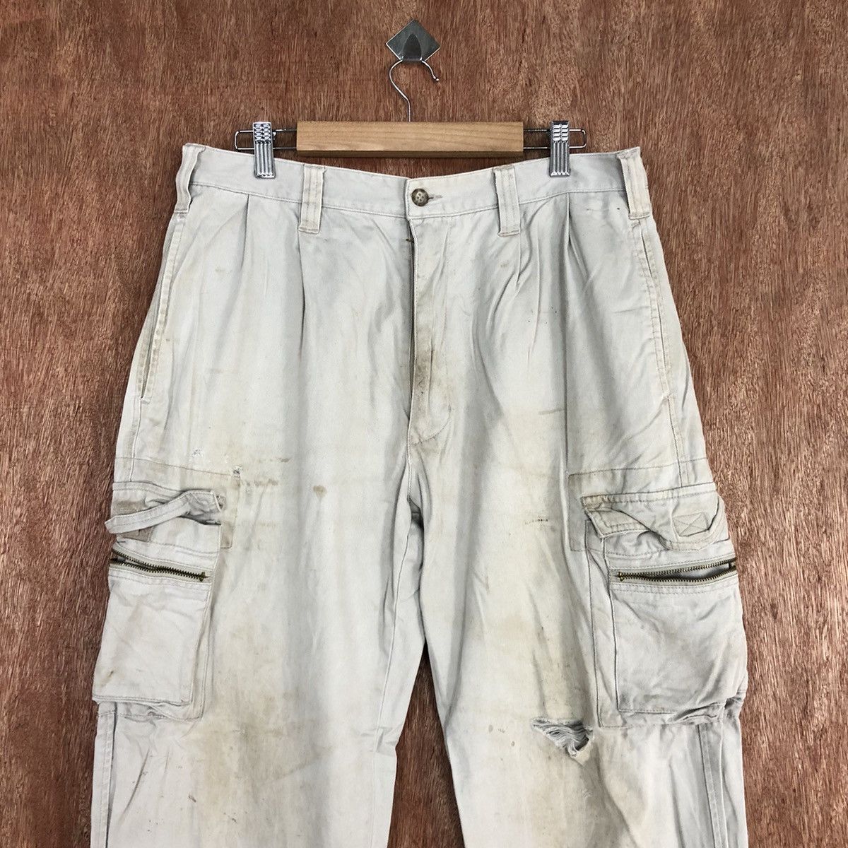 Japanese Brand Eagles White Multipocket thrashed Cargo Pants #H342 Size US 30 / EU 46 - 2 Thumbnail