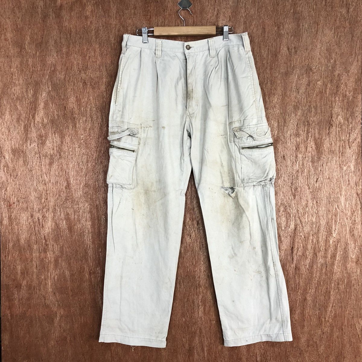 Japanese Brand Eagles White Multipocket thrashed Cargo Pants #H342 Size US 30 / EU 46 - 1 Thumbnail