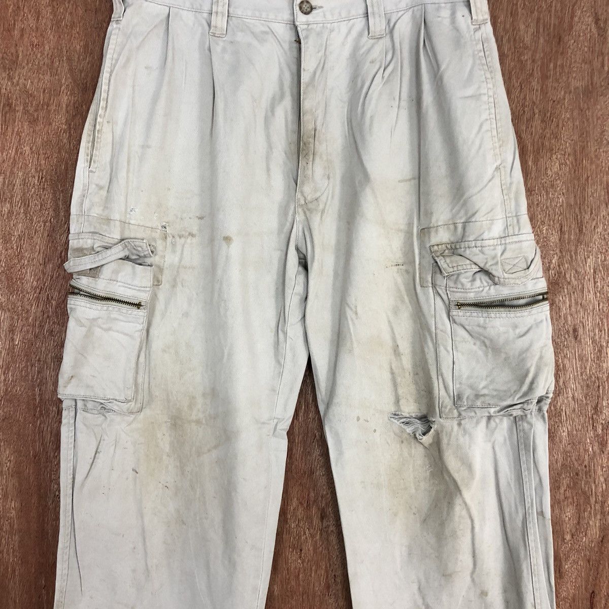 Japanese Brand Eagles White Multipocket thrashed Cargo Pants #H342 Size US 30 / EU 46 - 4 Thumbnail