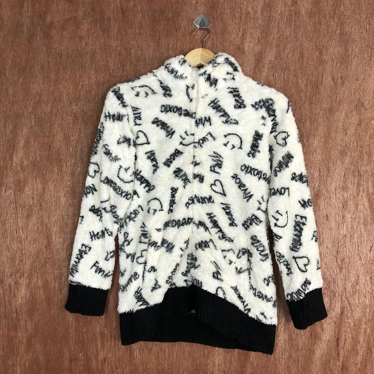 Japanese Brand Love Toxic White Mohair fleece sweater hoodie #H137 Size M / US 6-8 / IT 42-44 - 3 Thumbnail