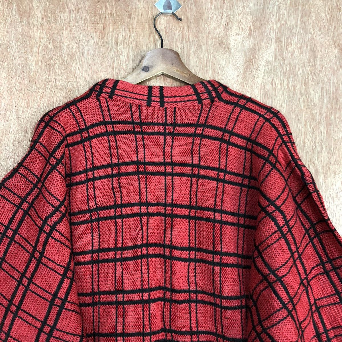 Homespun Knitwear Japan Red checkered Knit vintage cardigan Kimono #H112 Size US L / EU 52-54 / 3 - 11 Thumbnail
