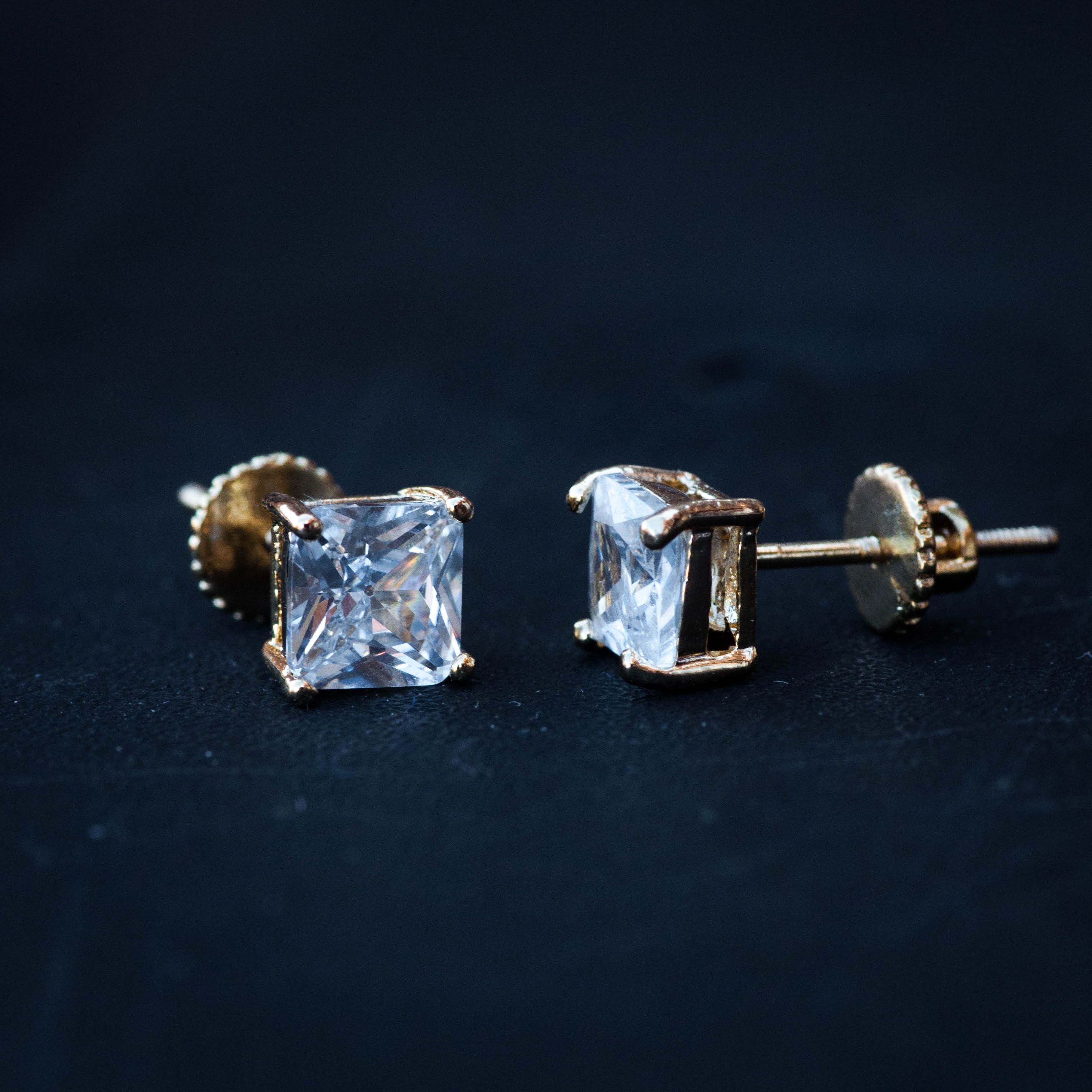 Other 18k Yellow Gold Iced Out Diamond Princess Cut Stud Earrings Size ONE SIZE - 2 Thumbnail