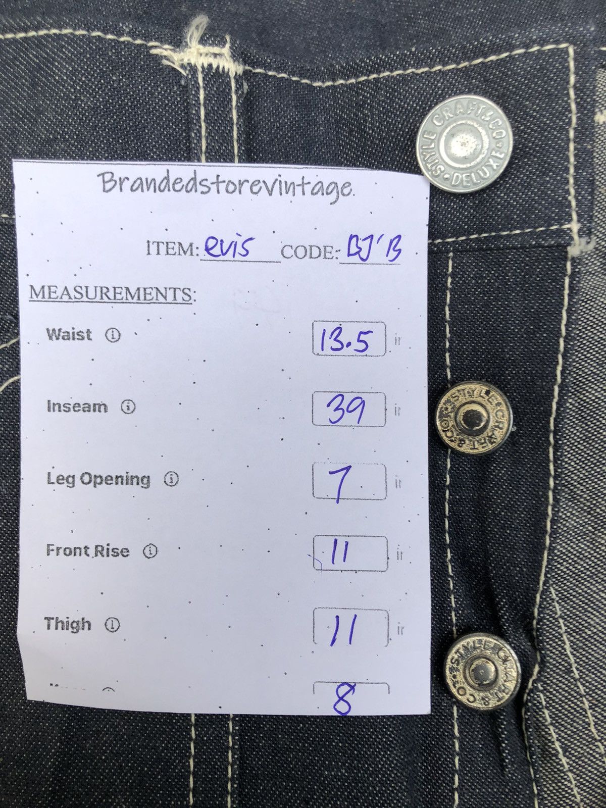 Evisu Rare‼️Vintage’80s🔥EVIS🔥Daicock Handmade Indigo Jeans Size US 27 - 9 Thumbnail
