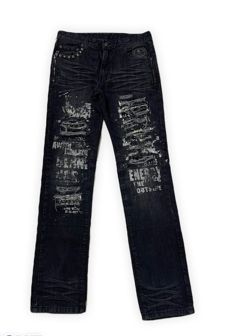 If Six Was Nine × Le Grande Bleu (L.G.B.) × Seditionaries Berning Sho Punkers Distressed Black Denim Size US 30 / EU 46 - 2 Thumbnail