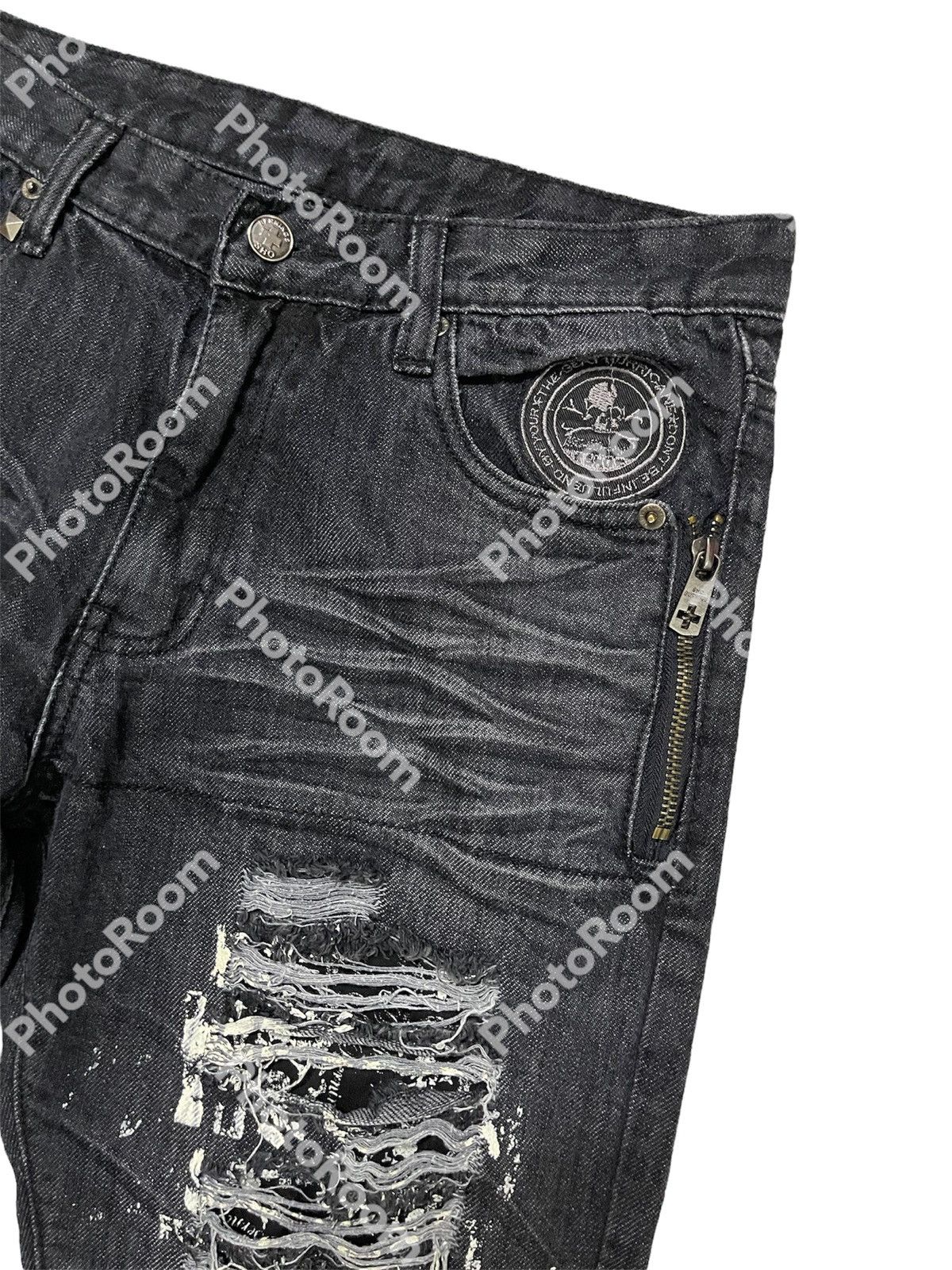 If Six Was Nine × Le Grande Bleu (L.G.B.) × Seditionaries Berning Sho Punkers Distressed Black Denim Size US 30 / EU 46 - 5 Thumbnail