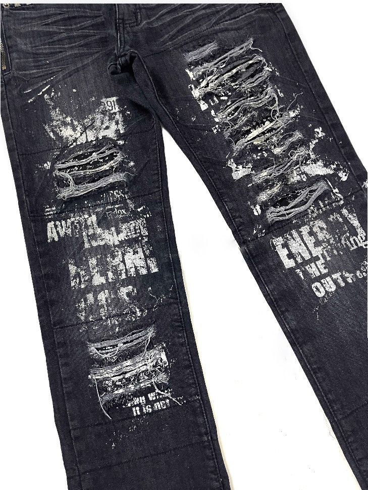 If Six Was Nine × Le Grande Bleu (L.G.B.) × Seditionaries Berning Sho Punkers Distressed Black Denim Size US 30 / EU 46 - 3 Thumbnail