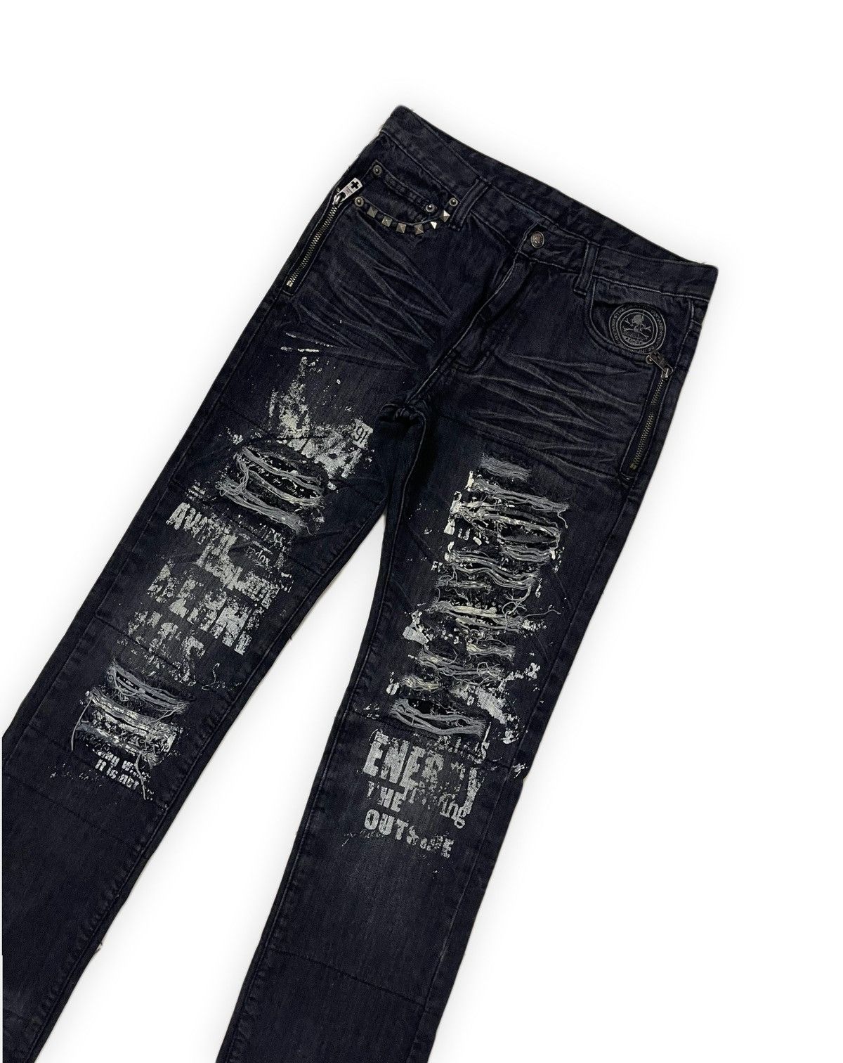 If Six Was Nine × Le Grande Bleu (L.G.B.) × Seditionaries Berning Sho Punkers Distressed Black Denim Size US 30 / EU 46 - 1 Thumbnail