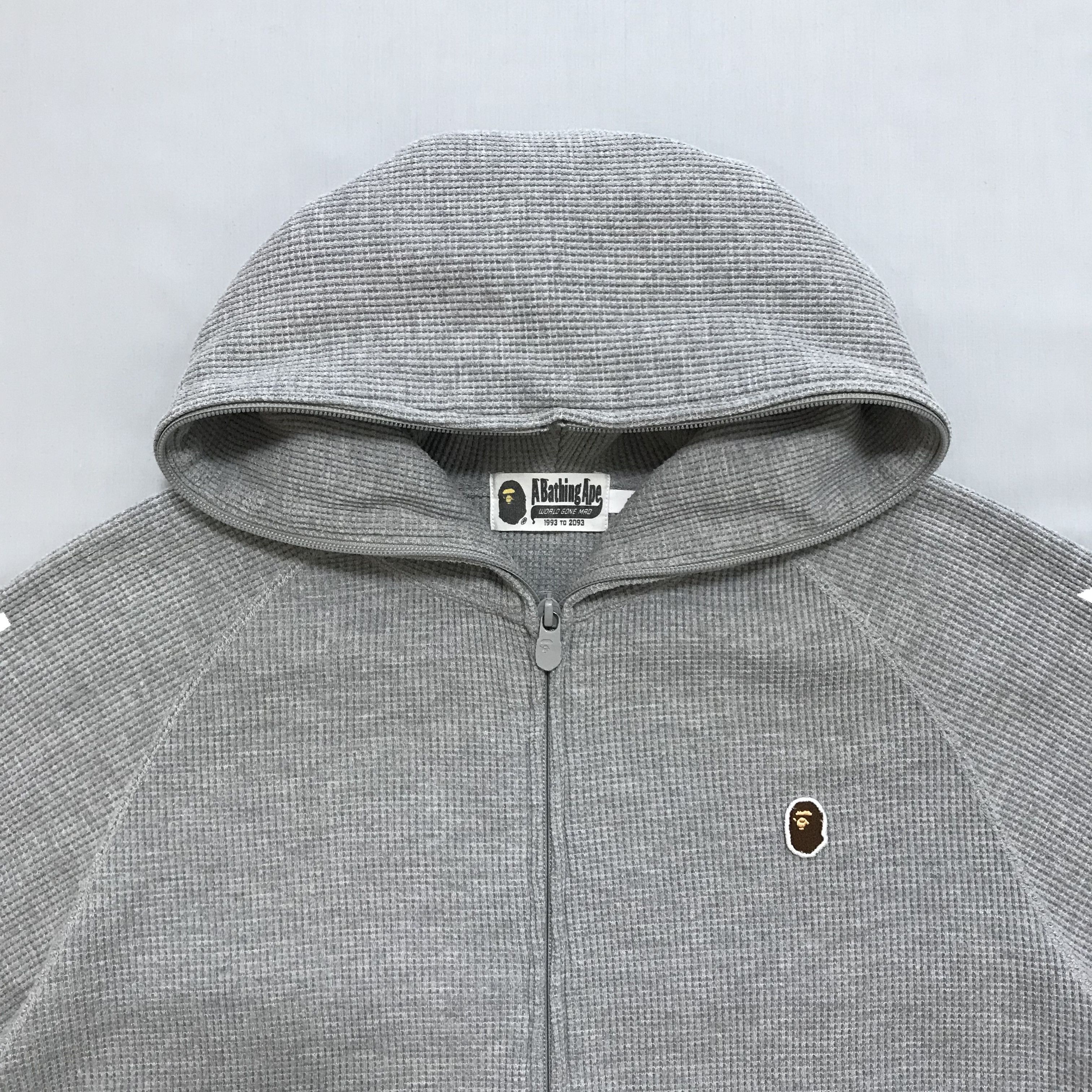 Bape BAPE A BATHING APE Waffle Hoodie Full Zip Thermal Head Gray Size US M / EU 48-50 / 2 - 3 Thumbnail