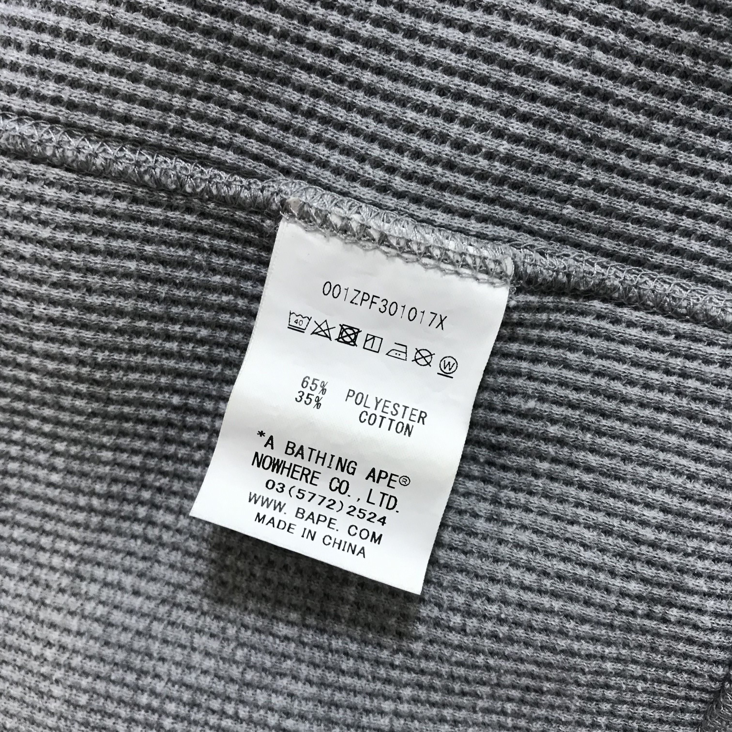 Bape BAPE A BATHING APE Waffle Hoodie Full Zip Thermal Head Gray Size US M / EU 48-50 / 2 - 9 Thumbnail