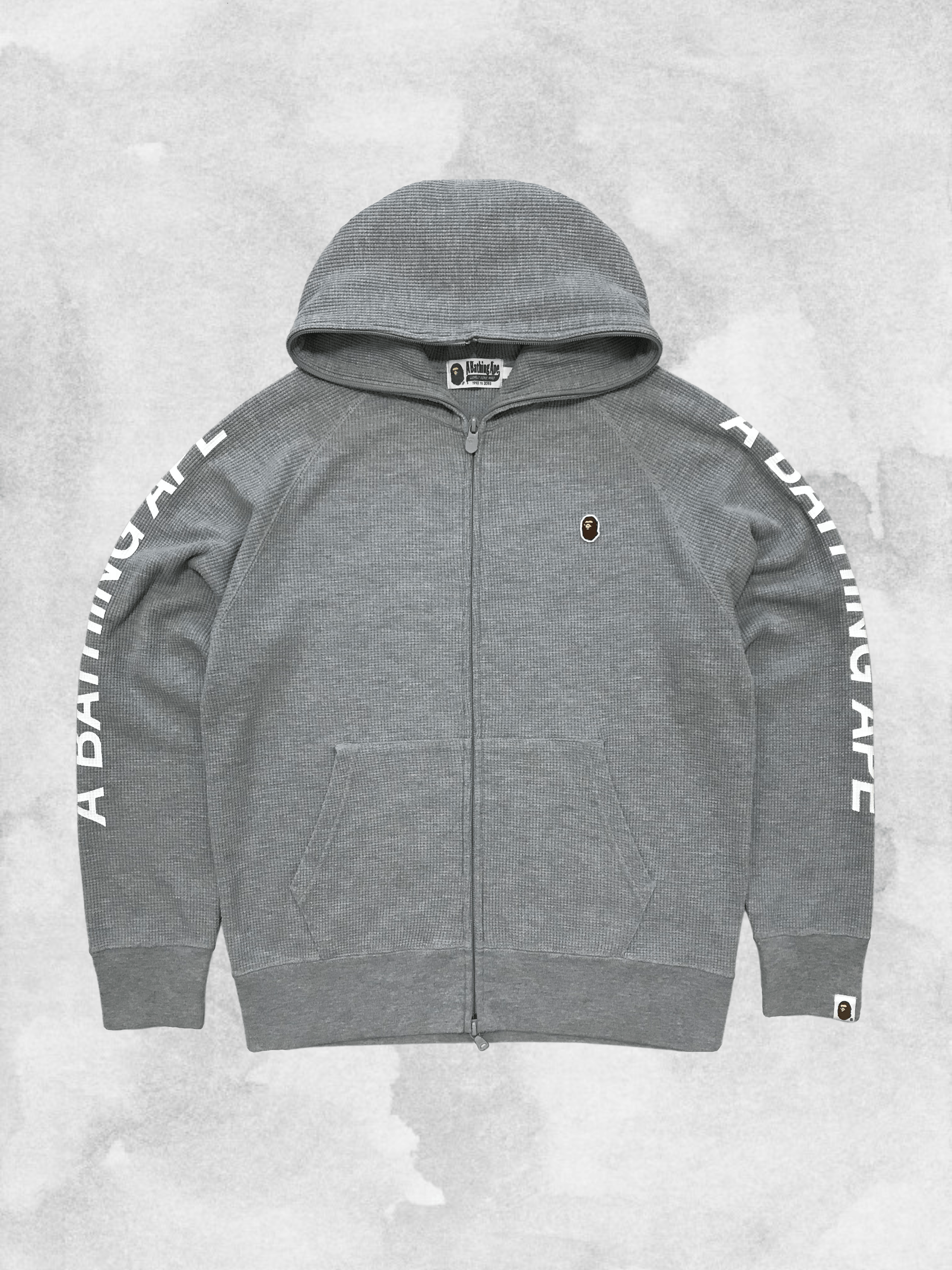 image of Bape A Bathing Ape Waffle Hoodie Full Zip Thermal Head Gray in Grey, Men's (Size Medium)