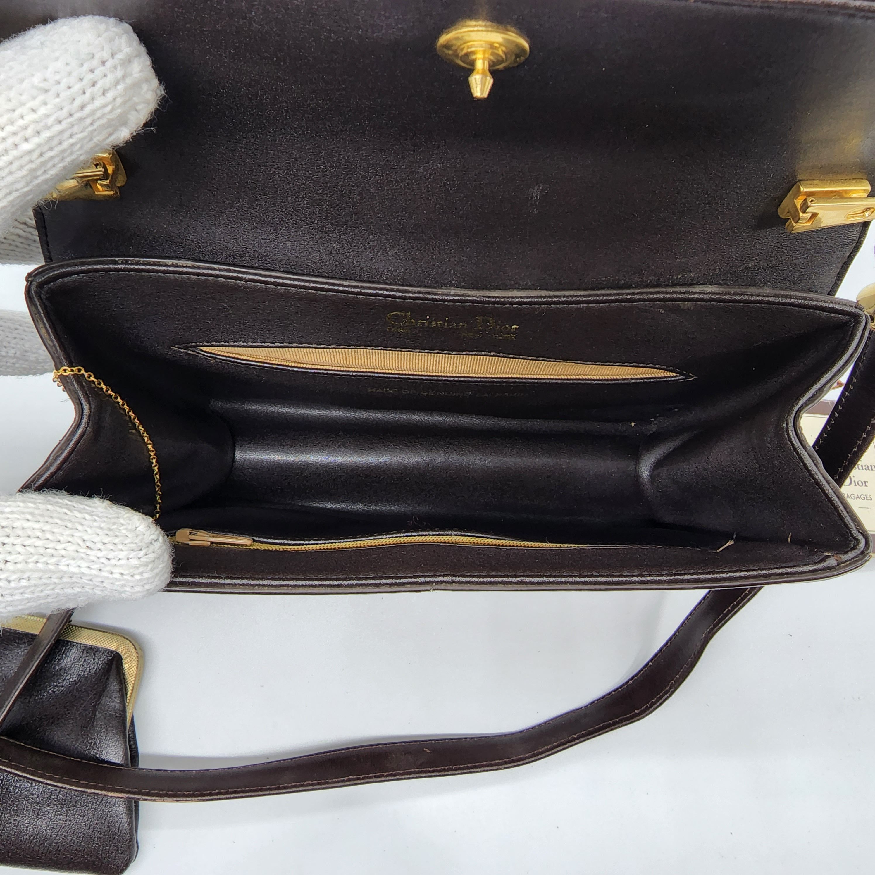 Dior × Vintage Dior - Brown Leather w/ Oblique Detail Shoulder Bag Size ONE SIZE - 8 Thumbnail