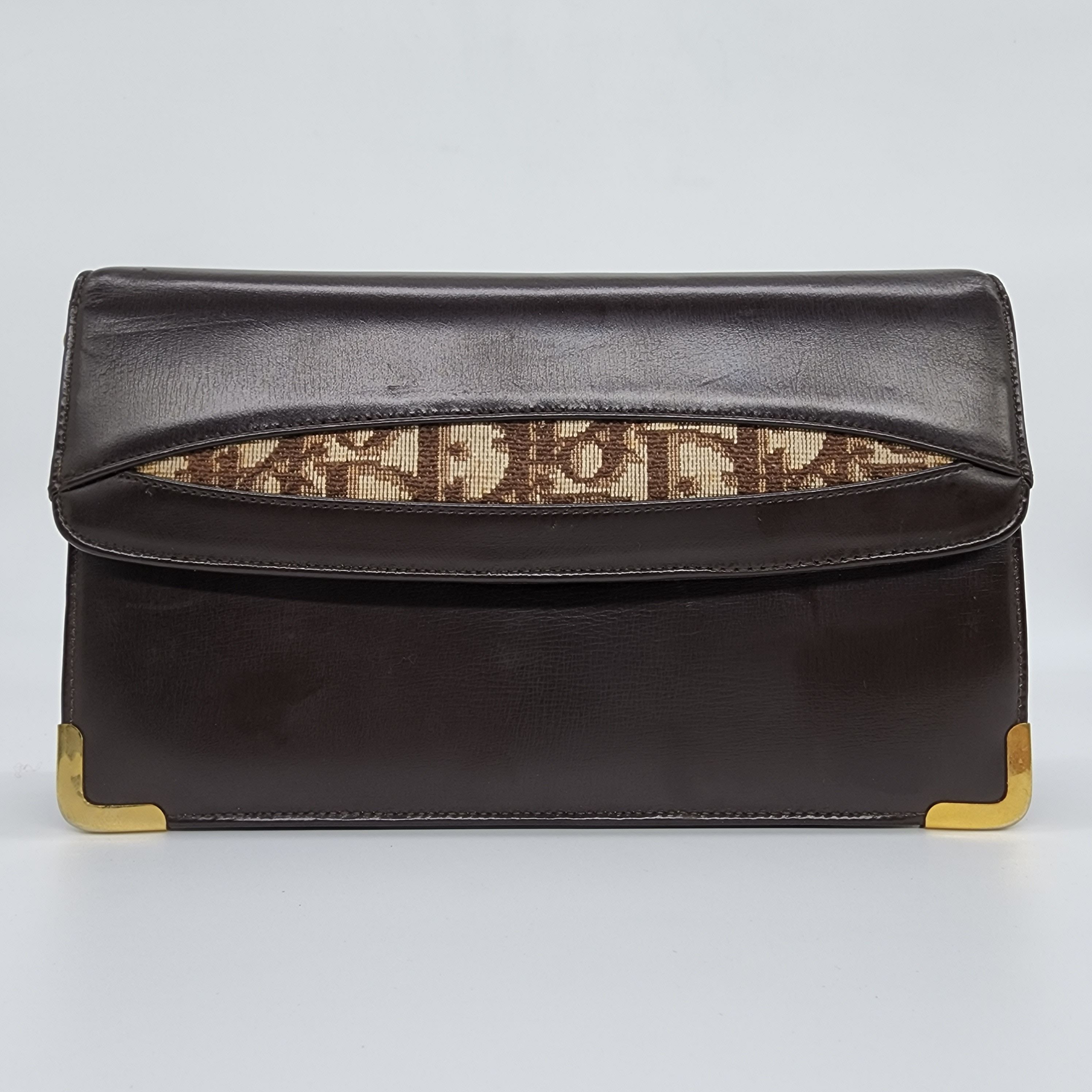 Dior × Vintage Dior - Brown Leather w/ Oblique Detail Shoulder Bag Size ONE SIZE - 2 Thumbnail