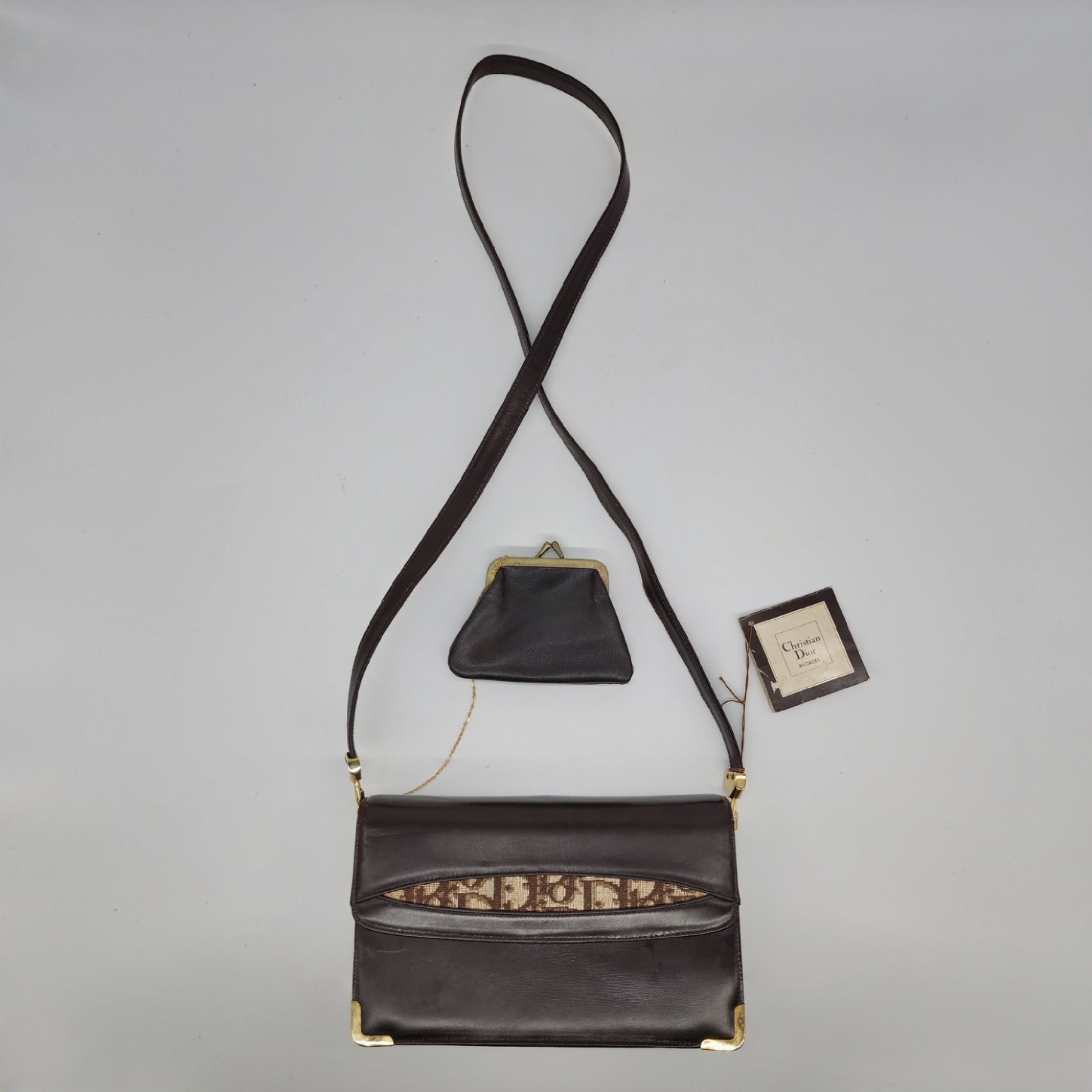 Dior × Vintage Dior - Brown Leather w/ Oblique Detail Shoulder Bag Size ONE SIZE - 1 Thumbnail
