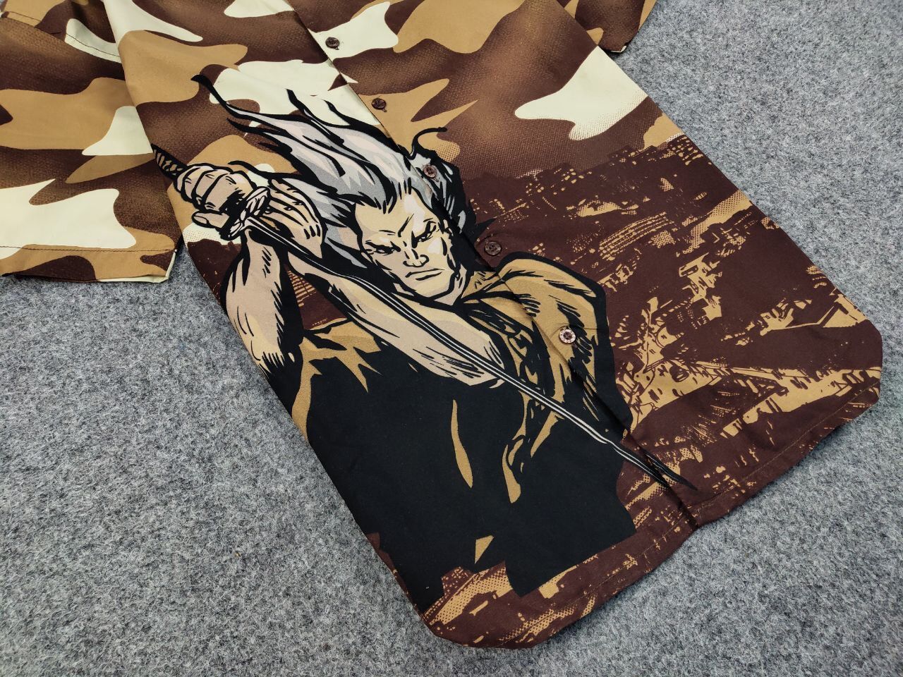 Japanese Brand Vintage 90's Anime Japanese Brown All Print Hawaiian Shirt Size US L / EU 52-54 / 3 - 6 Thumbnail