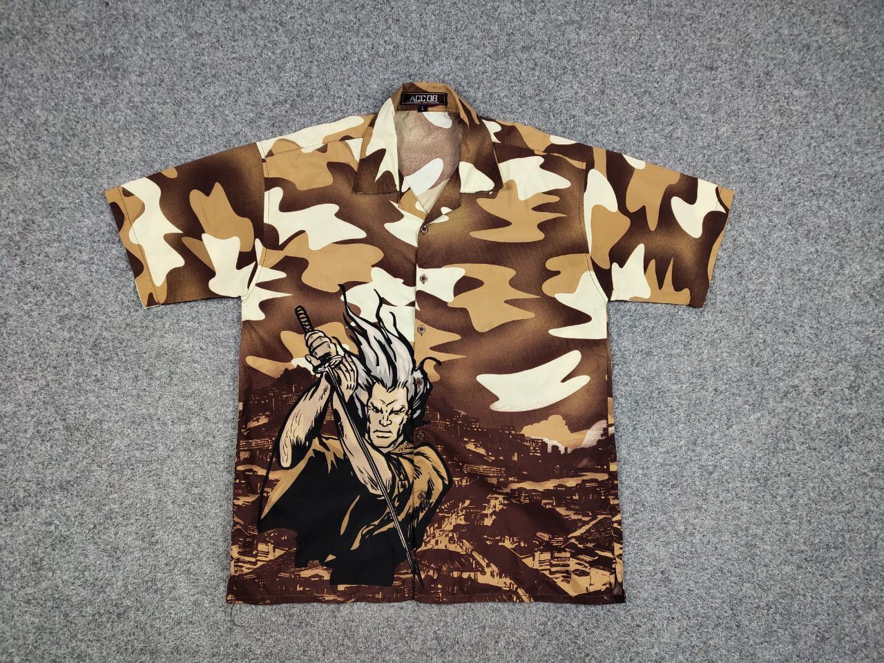 Japanese Brand Vintage 90's Anime Japanese Brown All Print Hawaiian Shirt Size US L / EU 52-54 / 3 - 12 Thumbnail