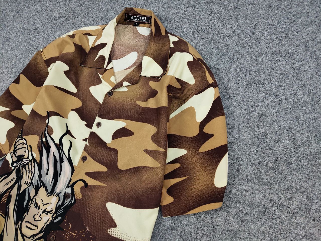 Japanese Brand Vintage 90's Anime Japanese Brown All Print Hawaiian Shirt Size US L / EU 52-54 / 3 - 4 Thumbnail