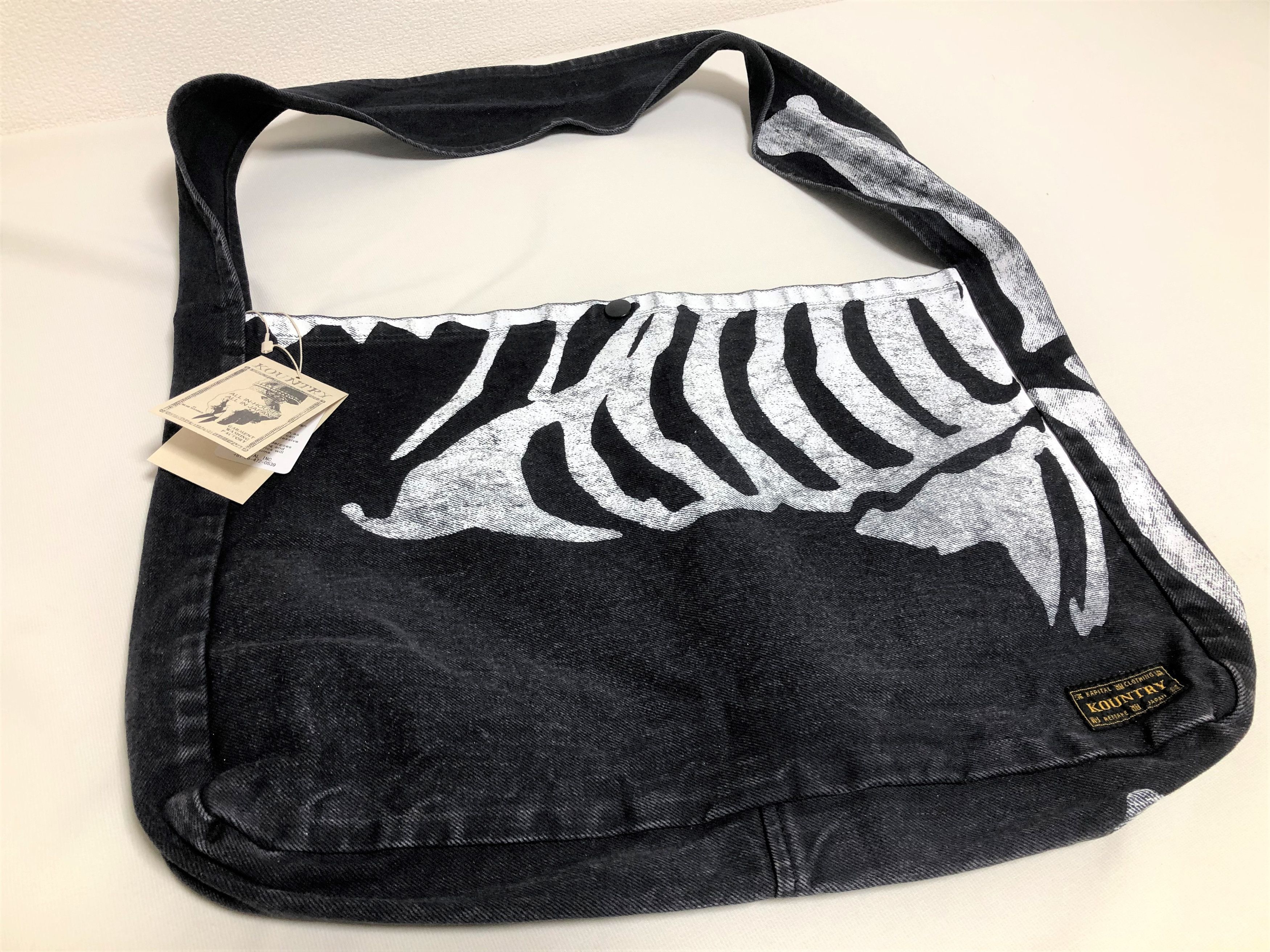 Kapital Kapital 14oz black denim book bag bone print tote brand