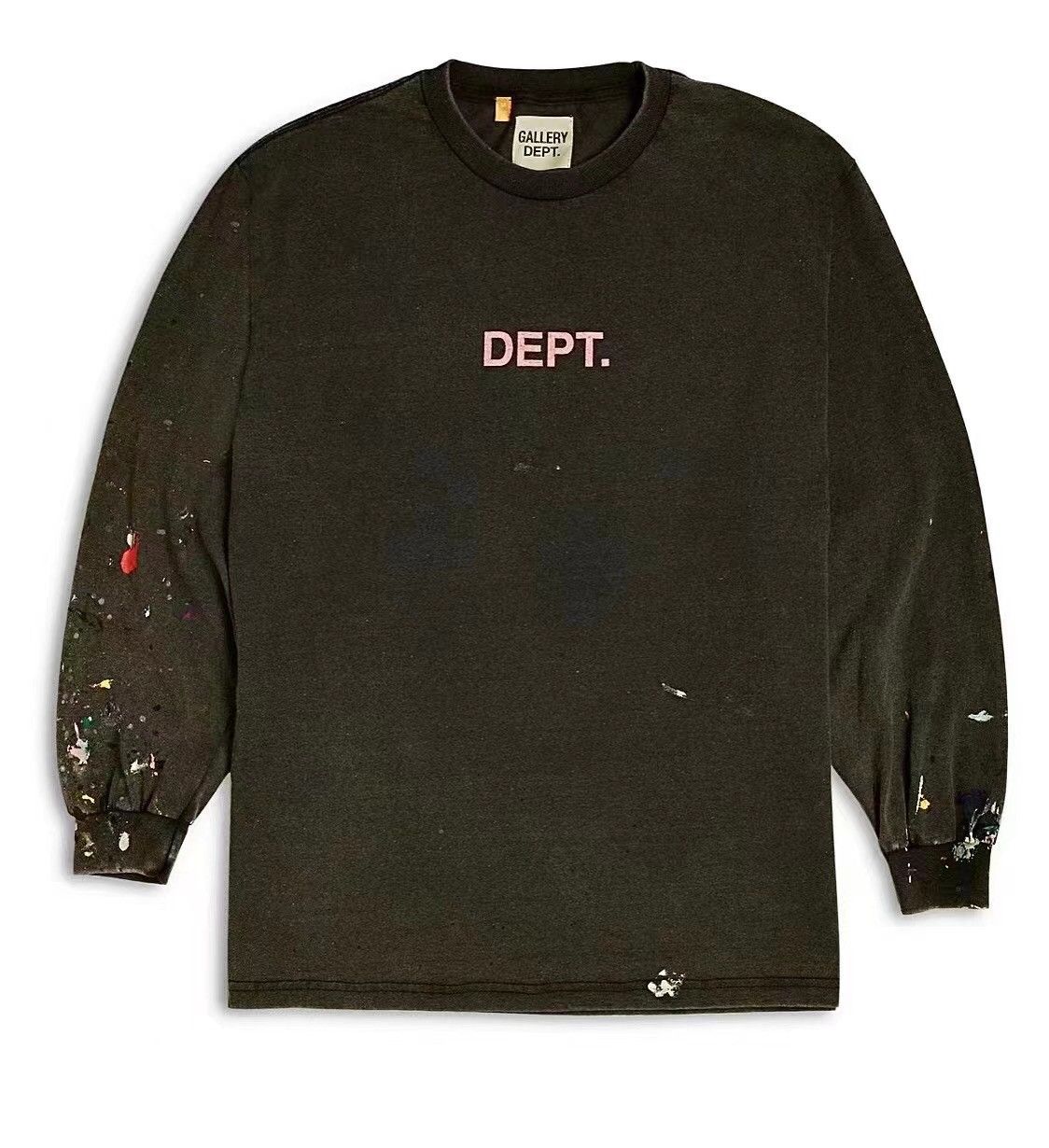 image of Gallery Dept. Flames Logo Paint Splatter Long Sleeve Tee in Vintage Black, Men's (Size XL)