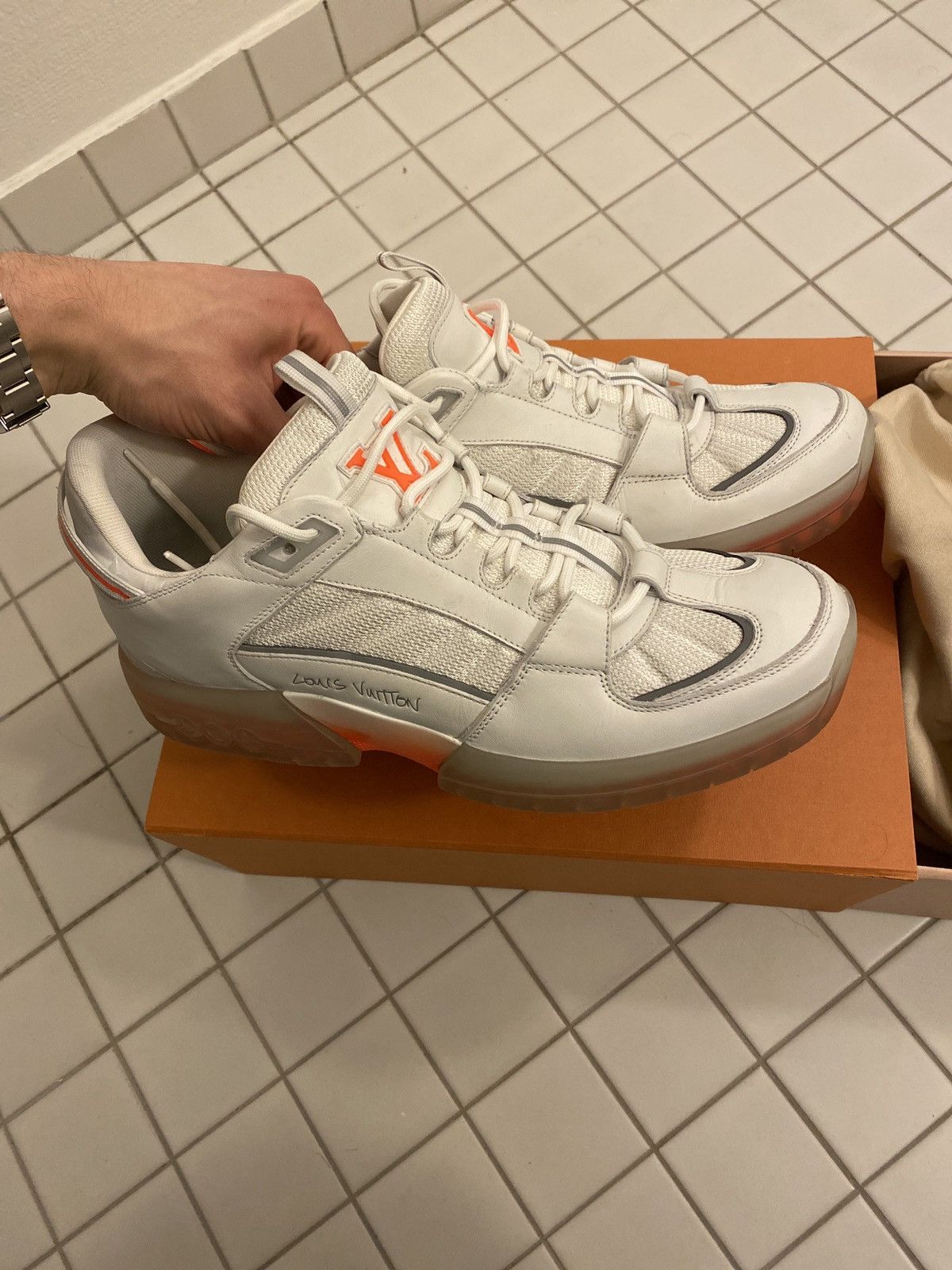 LOUIS VUITTON Virgil Abloh x Lucien Clarke 20 years Abbey line Monogram LV logo low cut sneakers shoes blue 7 1/2 main image 1