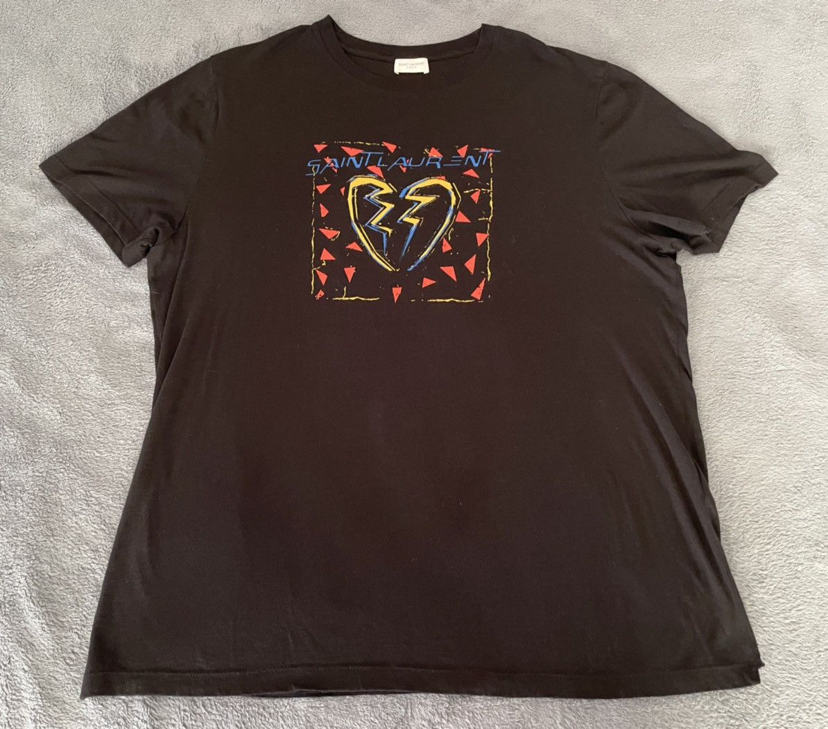 SAINT LAURENT LOGO HEART PRINT COTTON T-SHIRT