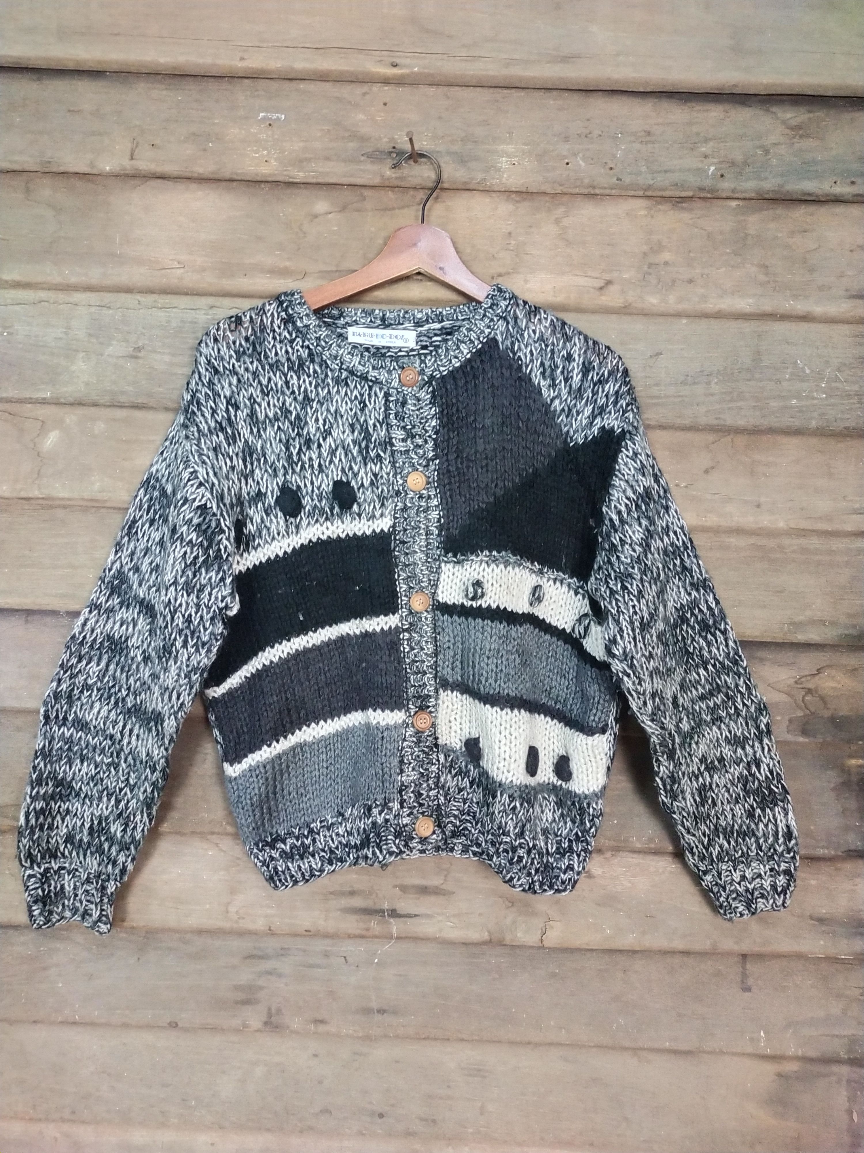 Homespun Knitwear Na-Ru-Ho-Do gray/black art knitwear cardigan #216 Size S / US 4 / IT 40 - 1 Thumbnail