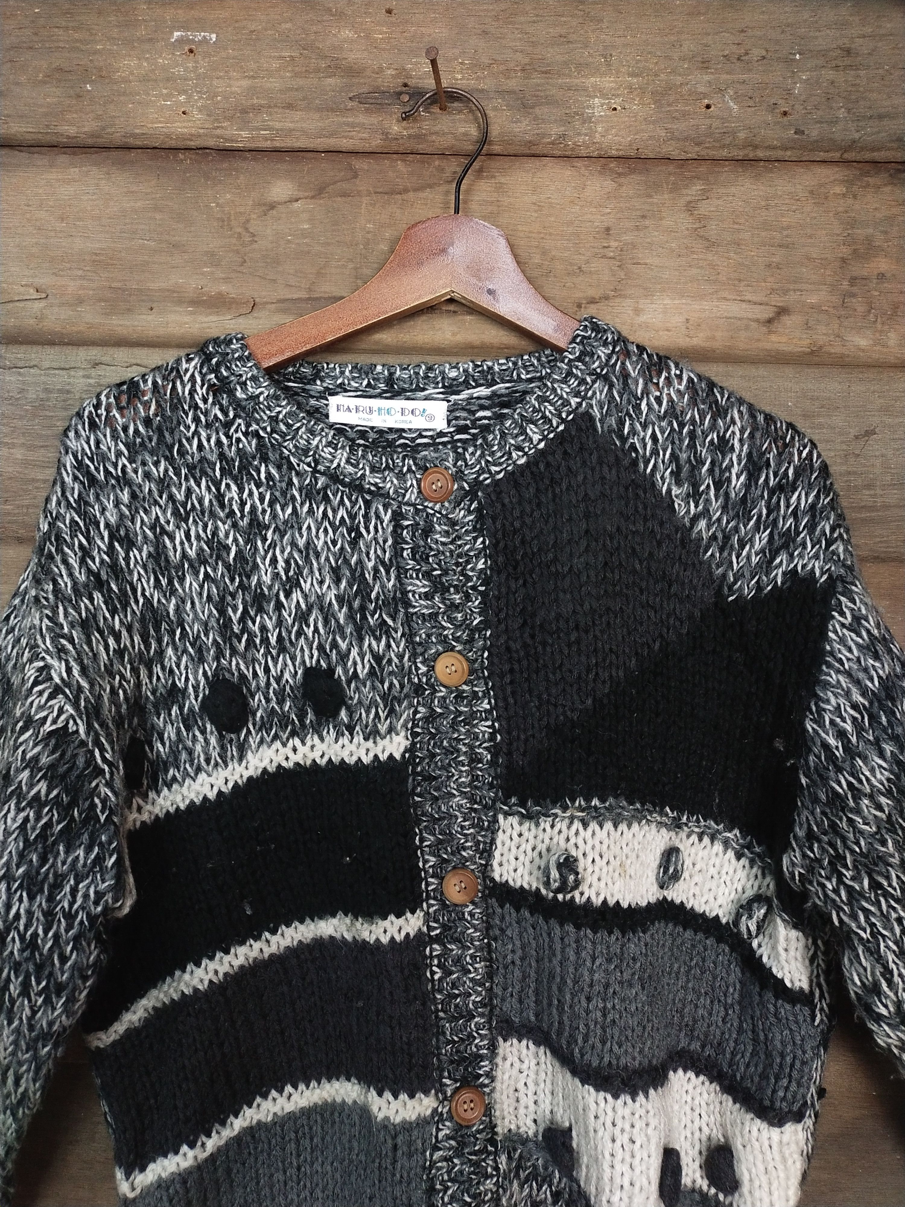 Homespun Knitwear Na-Ru-Ho-Do gray/black art knitwear cardigan #216 Size S / US 4 / IT 40 - 2 Thumbnail